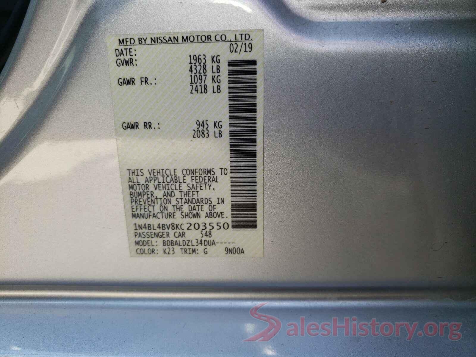 1N4BL4BV8KC203550 2019 NISSAN ALTIMA