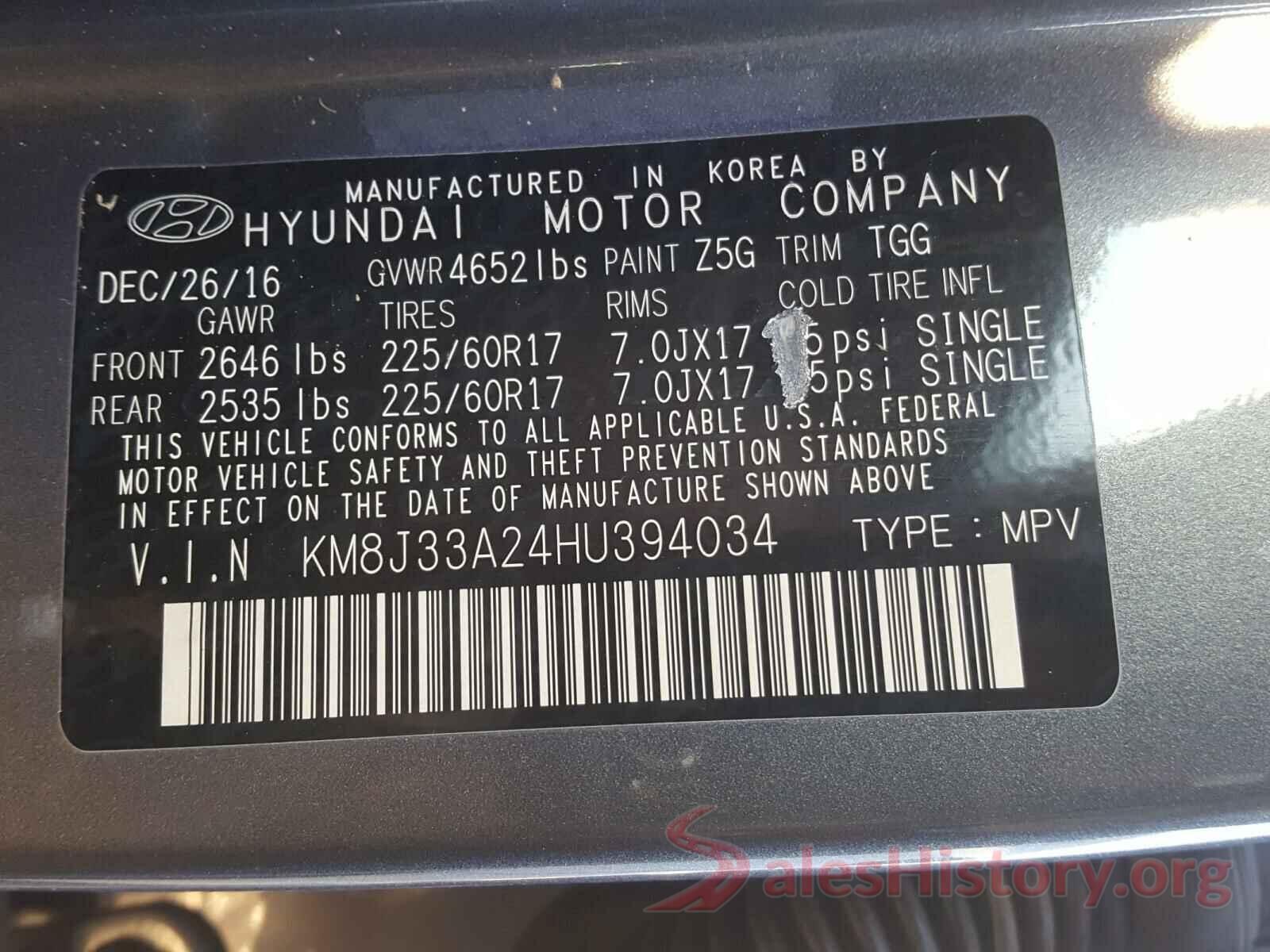 KM8J33A24HU394034 2017 HYUNDAI TUCSON