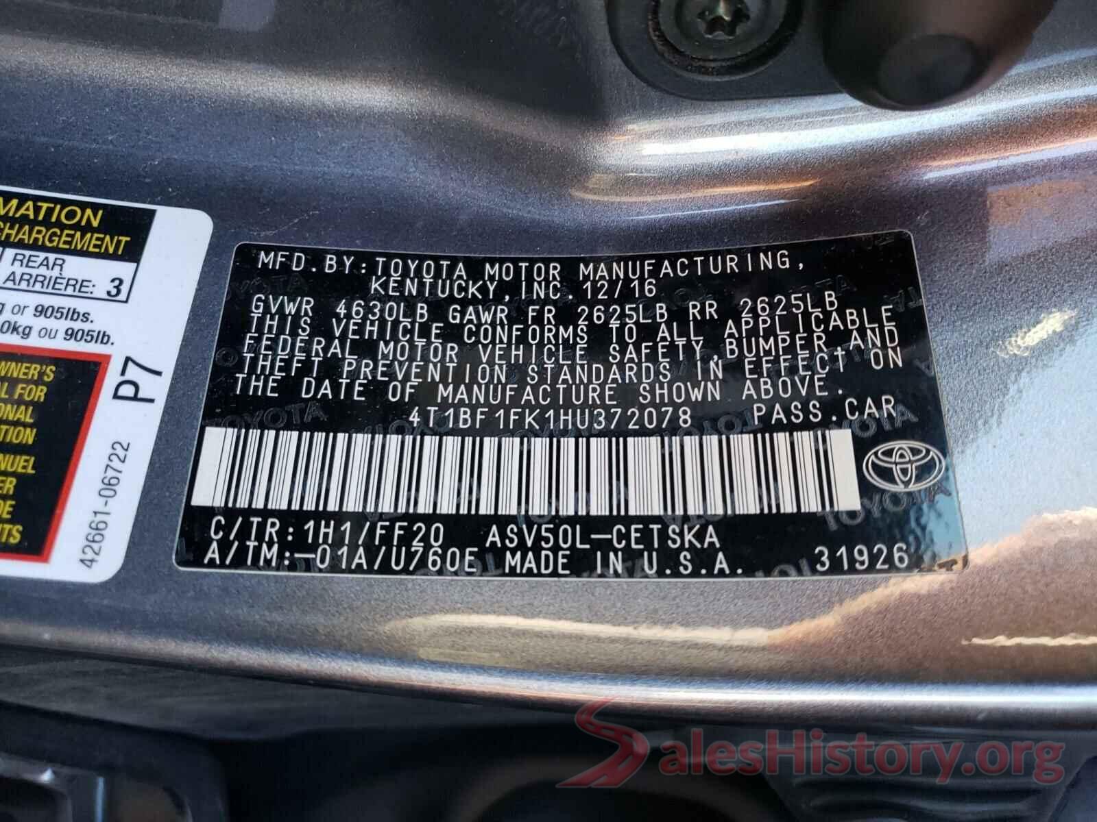 4T1BF1FK1HU372078 2017 TOYOTA CAMRY