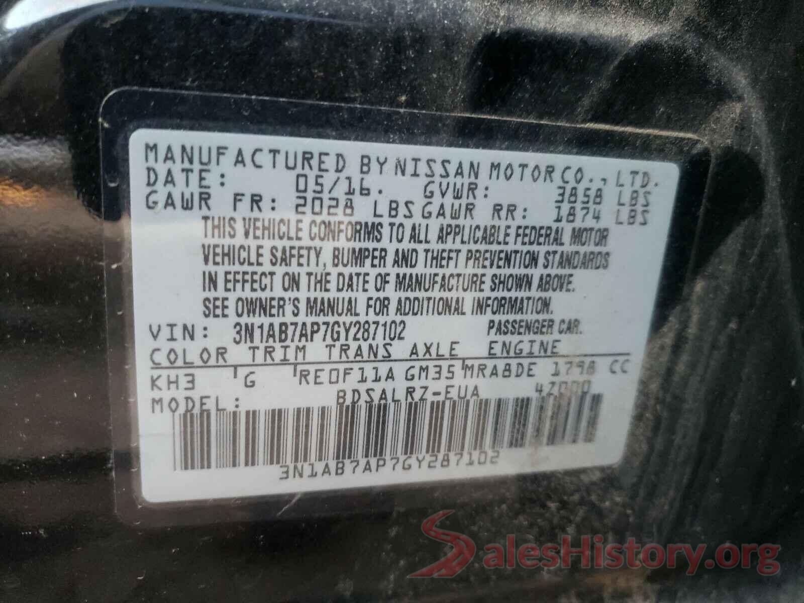 3N1AB7AP7GY287102 2016 NISSAN SENTRA