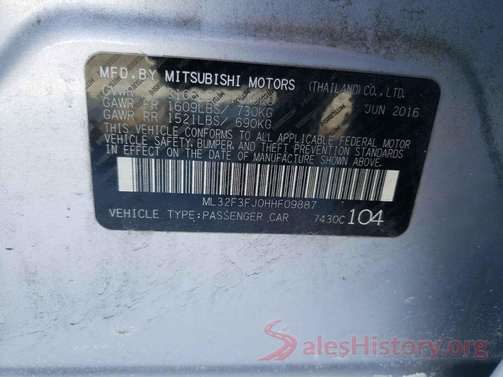 ML32F3FJ0HHF09887 2017 MITSUBISHI MIRAGE