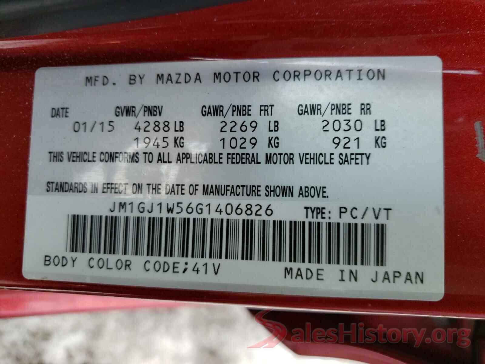 JM1GJ1W56G1406826 2016 MAZDA 6