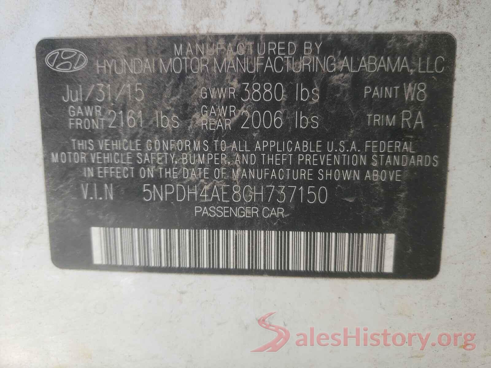 5NPDH4AE8GH737150 2016 HYUNDAI ELANTRA