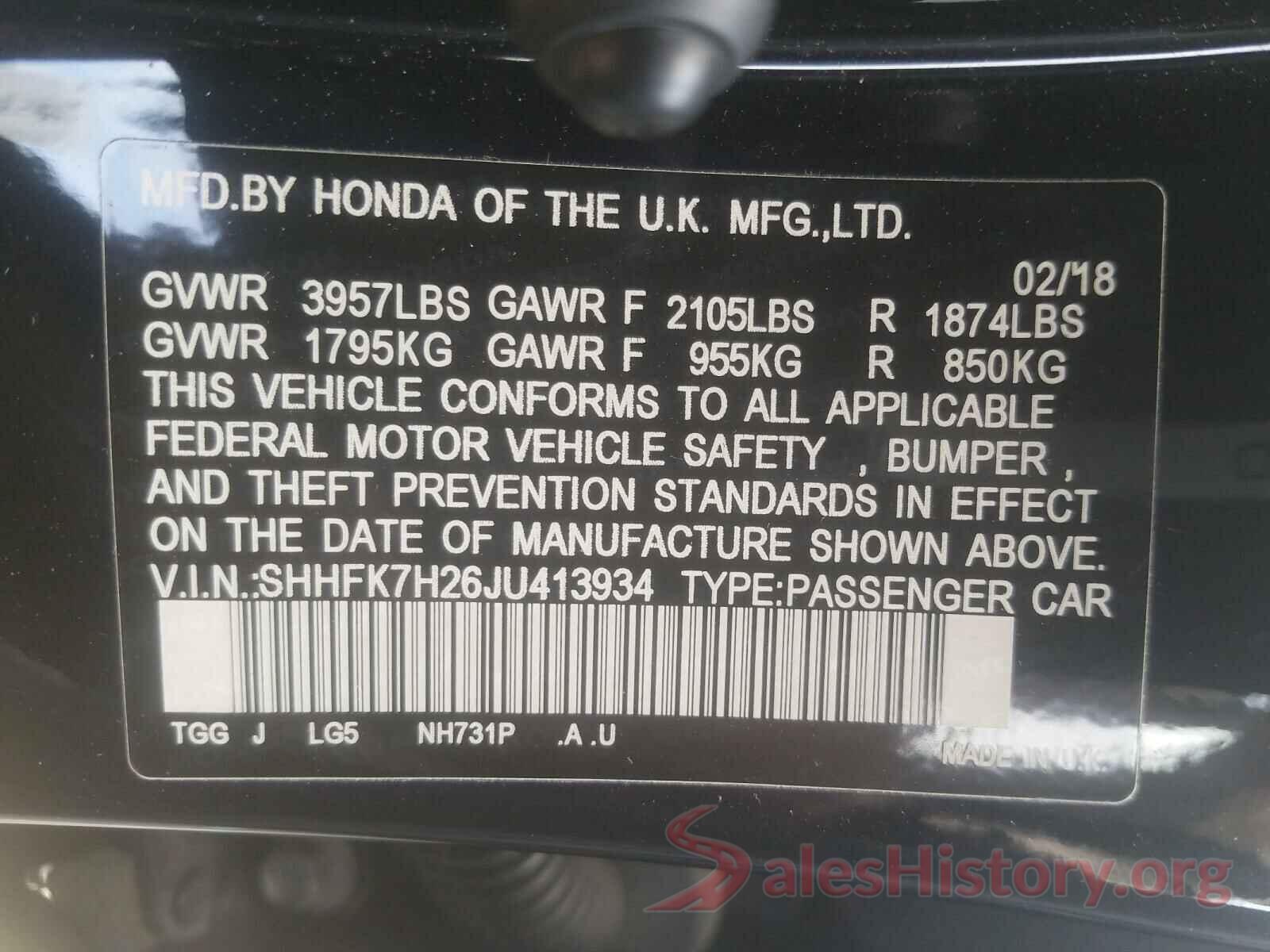 SHHFK7H26JU413934 2018 HONDA CIVIC