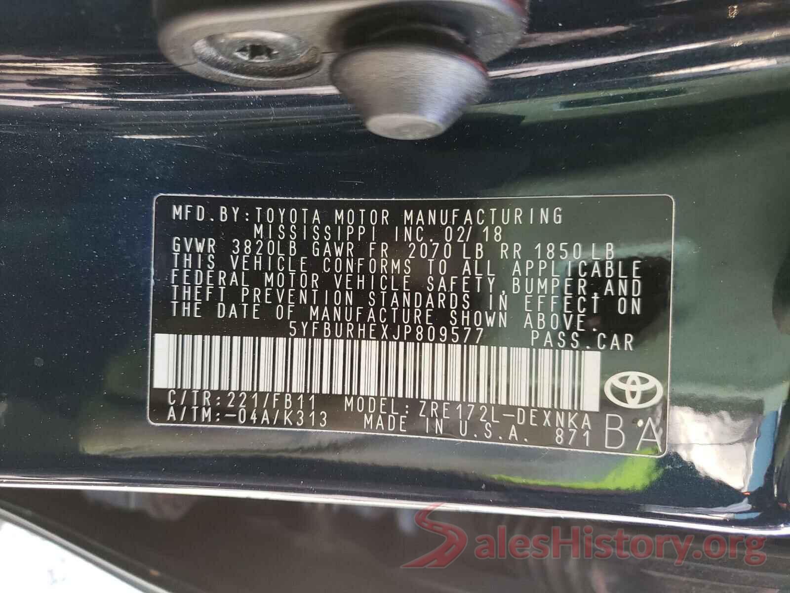 5YFBURHEXJP809577 2018 TOYOTA COROLLA