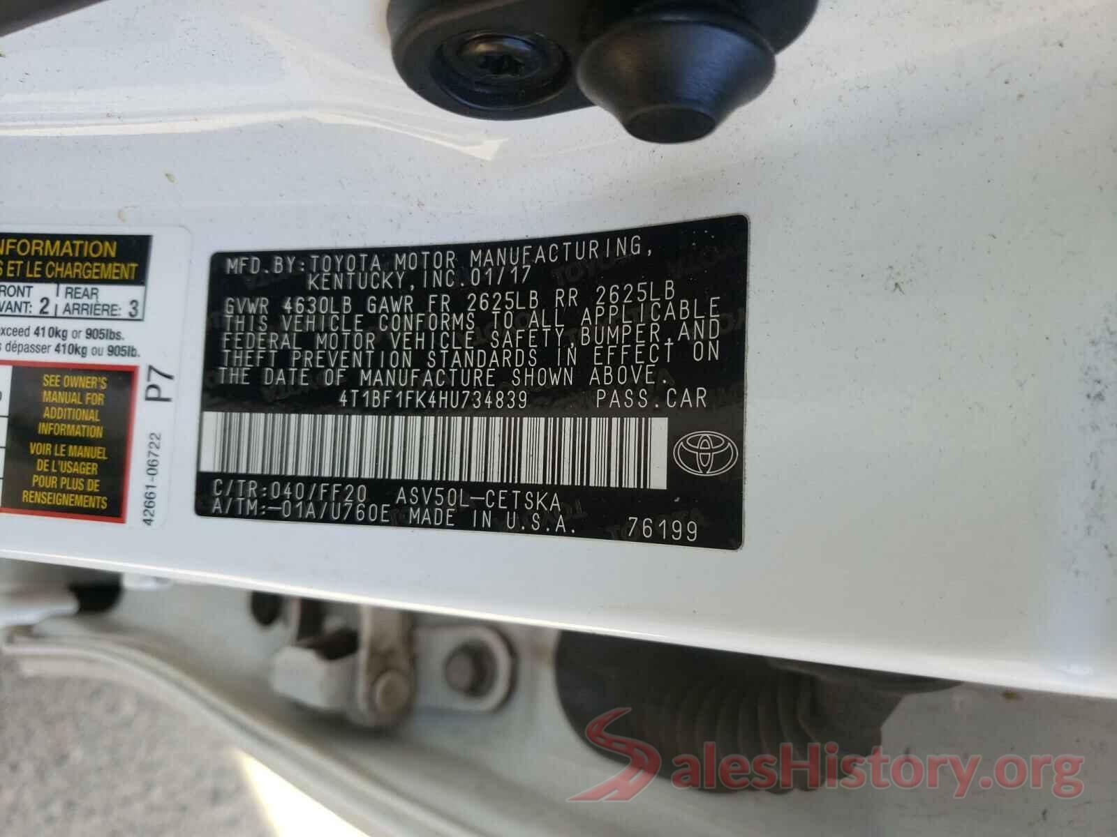 4T1BF1FK4HU734839 2017 TOYOTA CAMRY