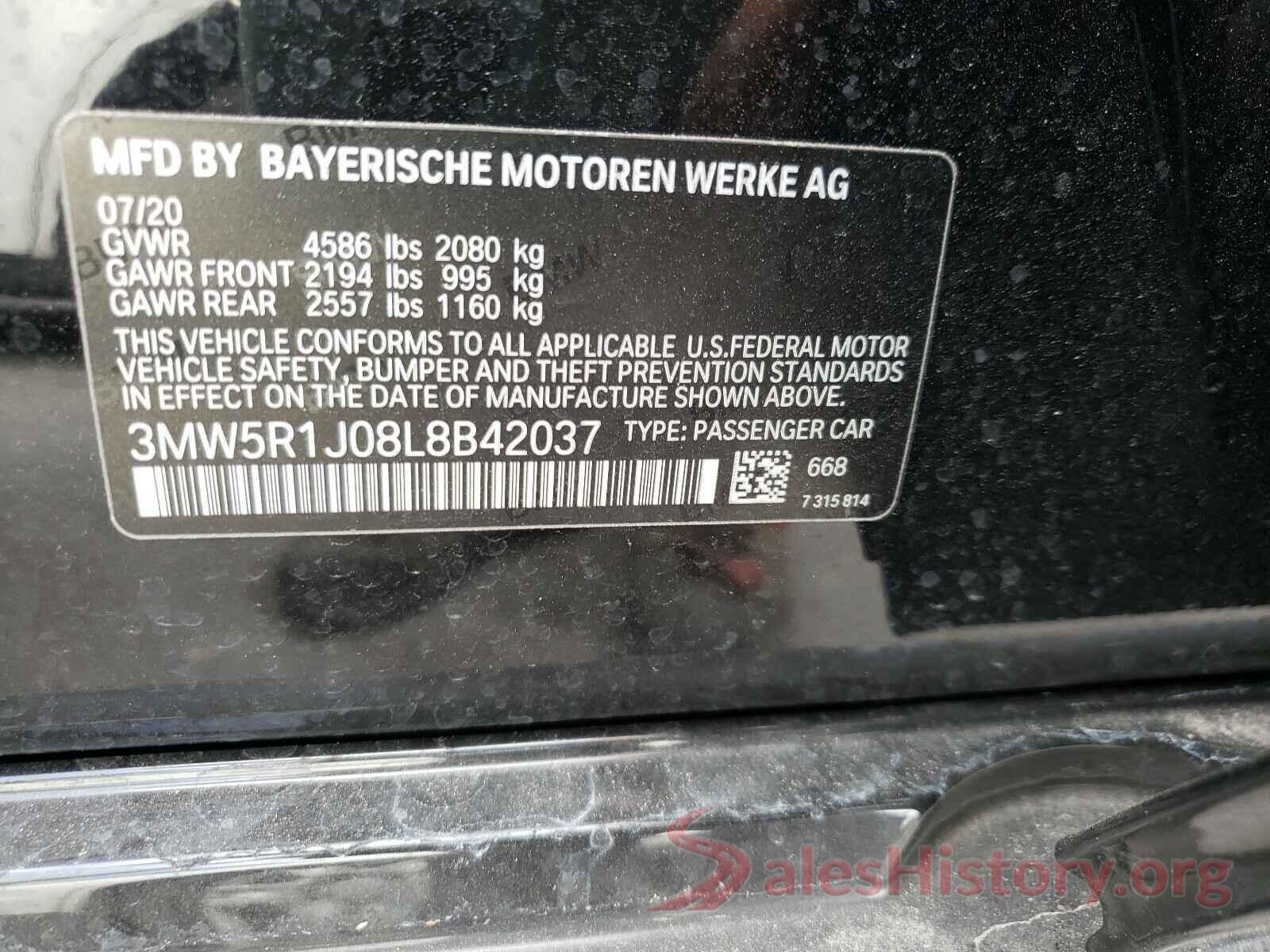 3MW5R1J08L8B42037 2020 BMW 3 SERIES