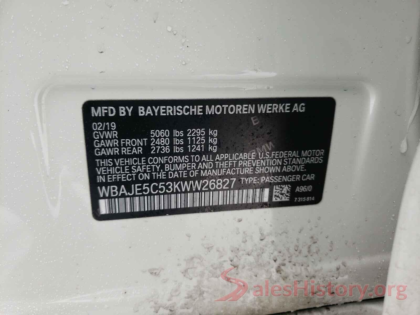 WBAJE5C53KWW26827 2019 BMW 5 SERIES