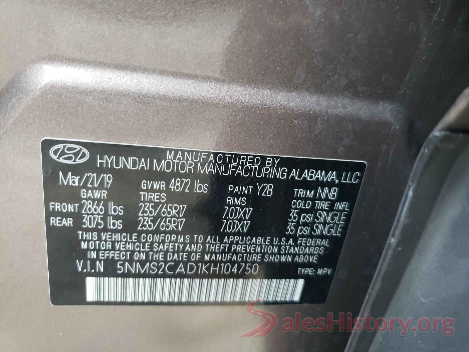 5NMS2CAD1KH104750 2019 HYUNDAI SANTA FE