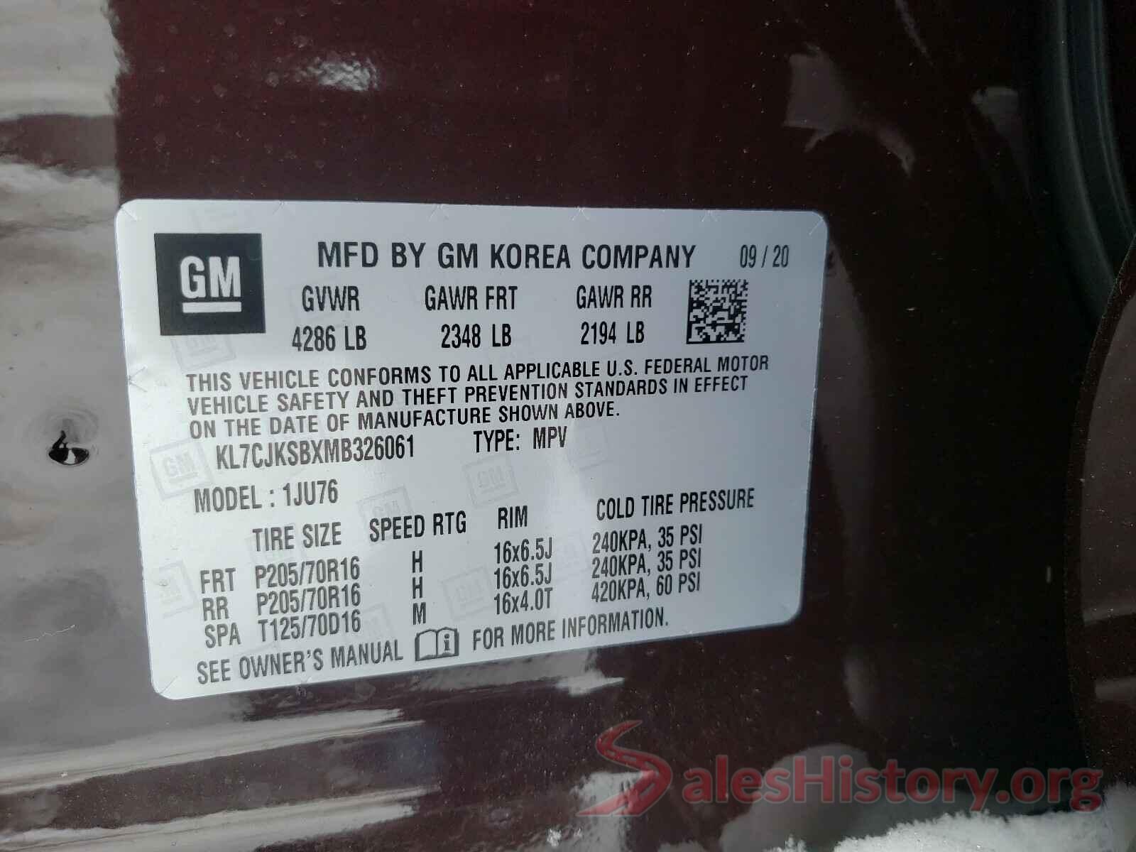 KL7CJKSBXMB326061 2021 CHEVROLET TRAX