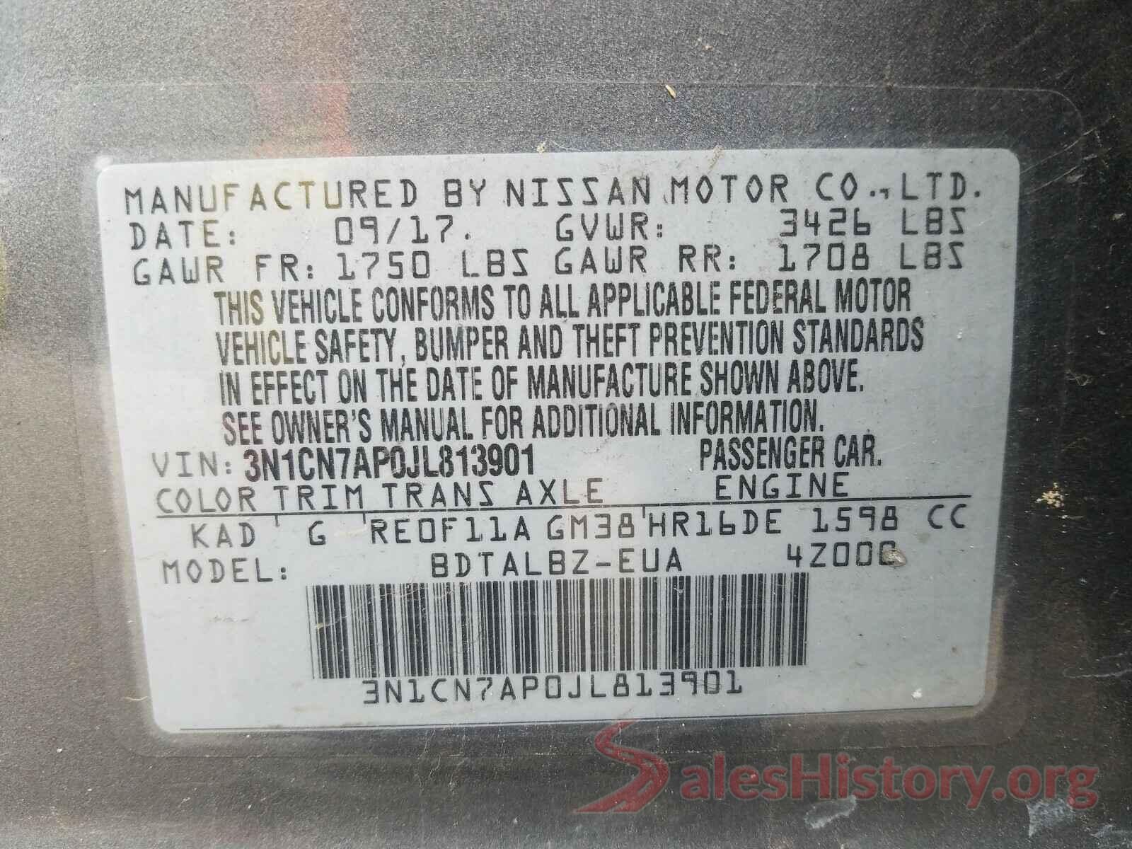 3N1CN7AP0JL813901 2018 NISSAN VERSA