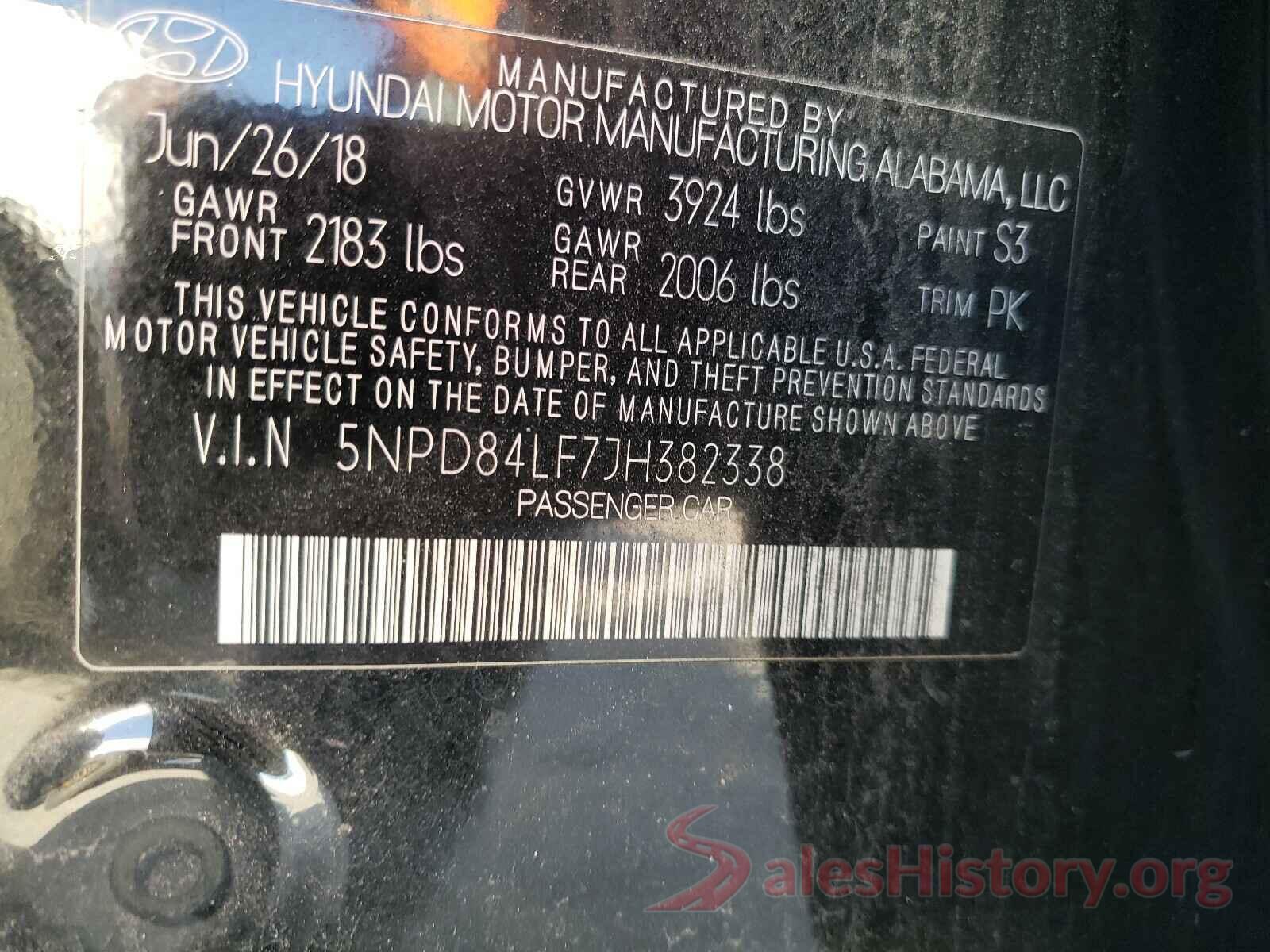 5NPD84LF7JH382338 2018 HYUNDAI ELANTRA