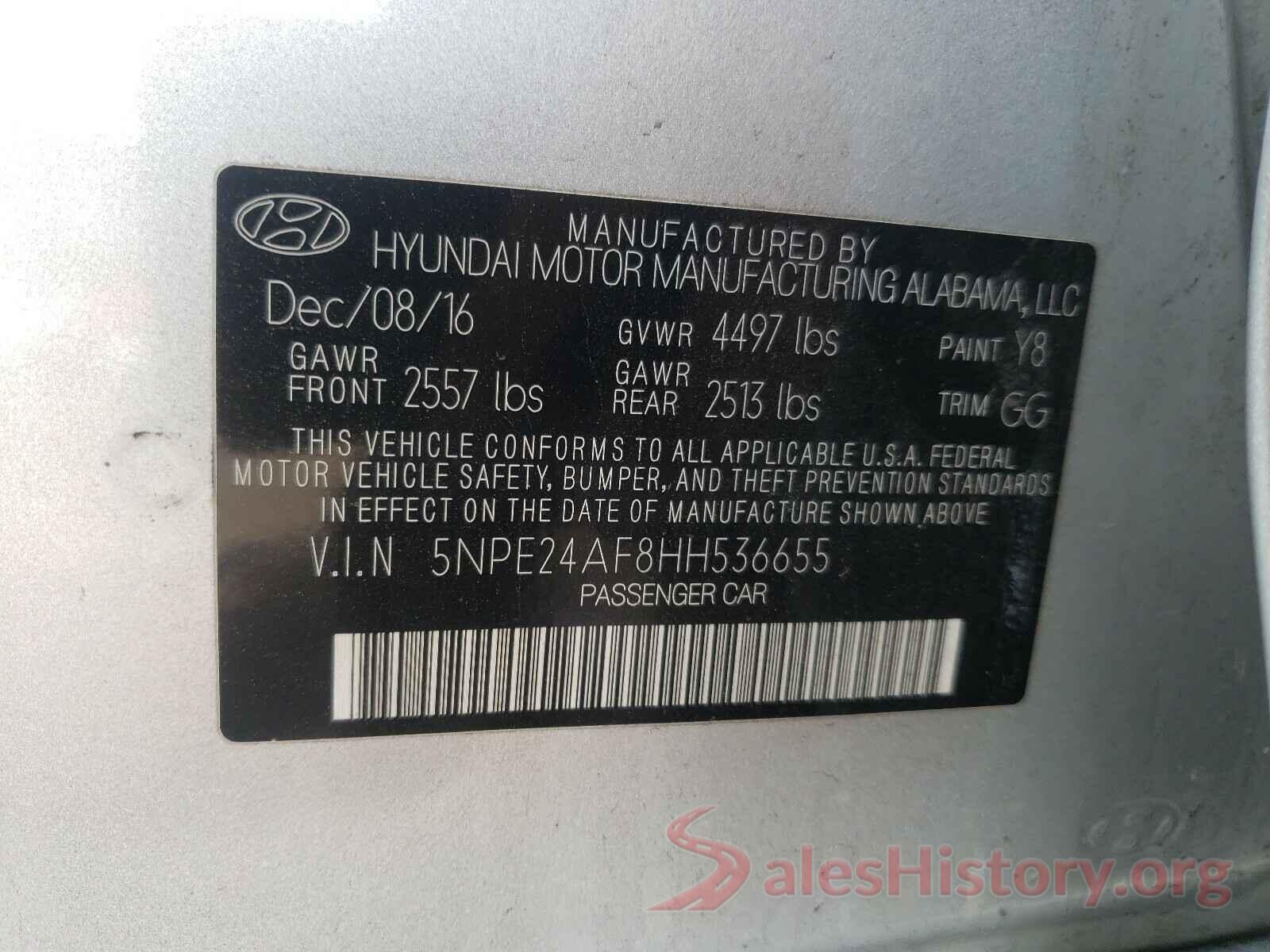 5NPE24AF8HH536655 2017 HYUNDAI SONATA