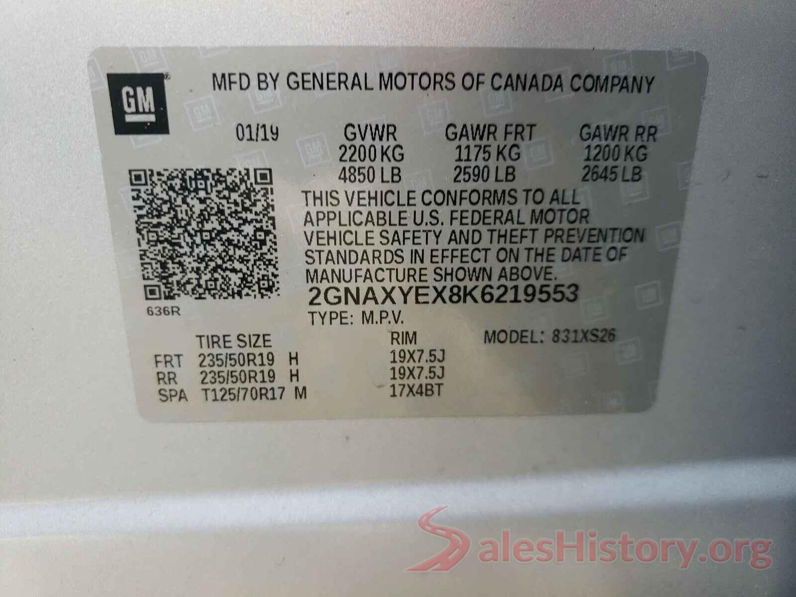 2GNAXYEX8K6219553 2019 CHEVROLET EQUINOX