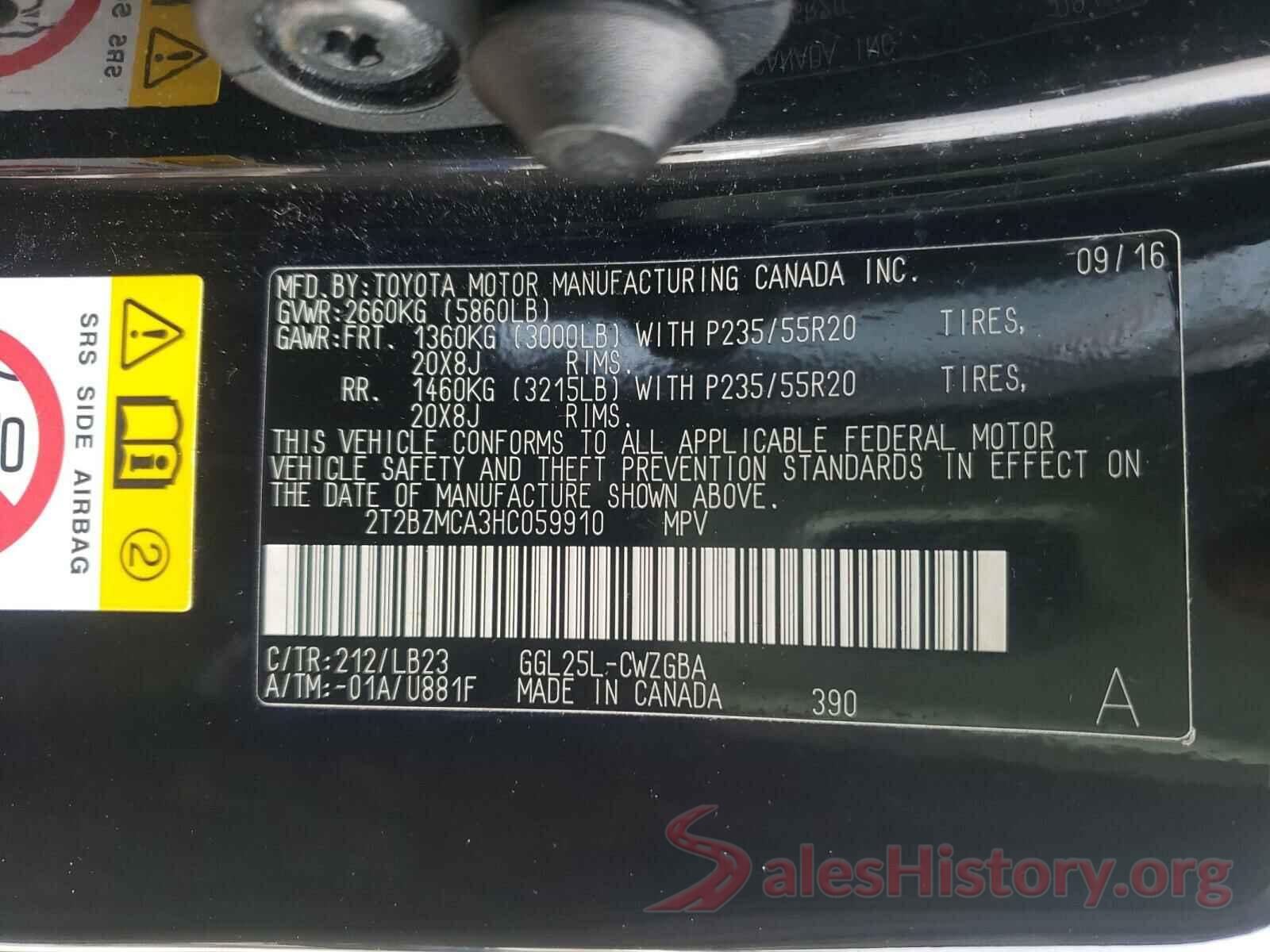 2T2BZMCA3HC059910 2017 LEXUS RX350