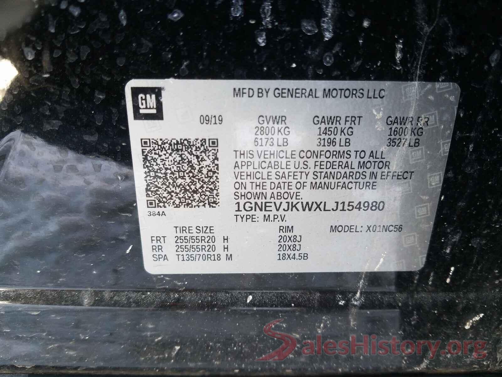 1GNEVJKWXLJ154980 2020 CHEVROLET TRAVERSE