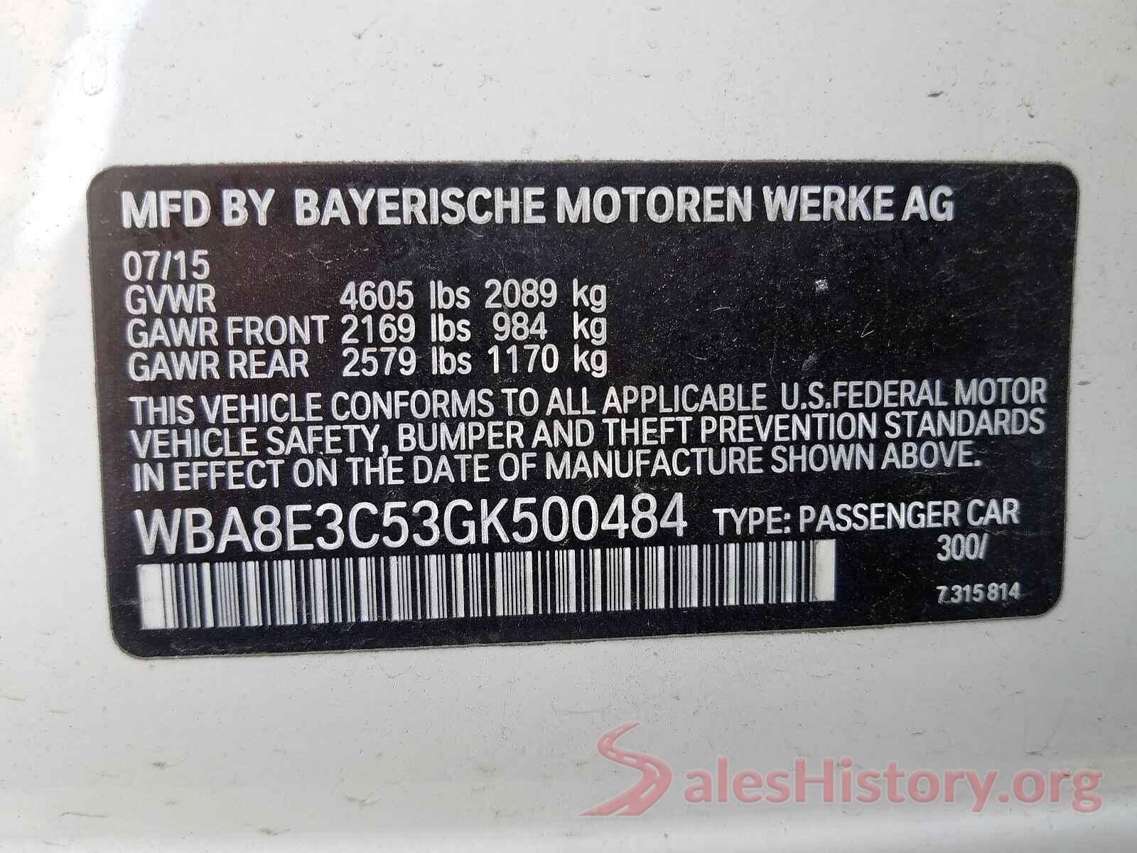 WBA8E3C53GK500484 2016 BMW 3 SERIES