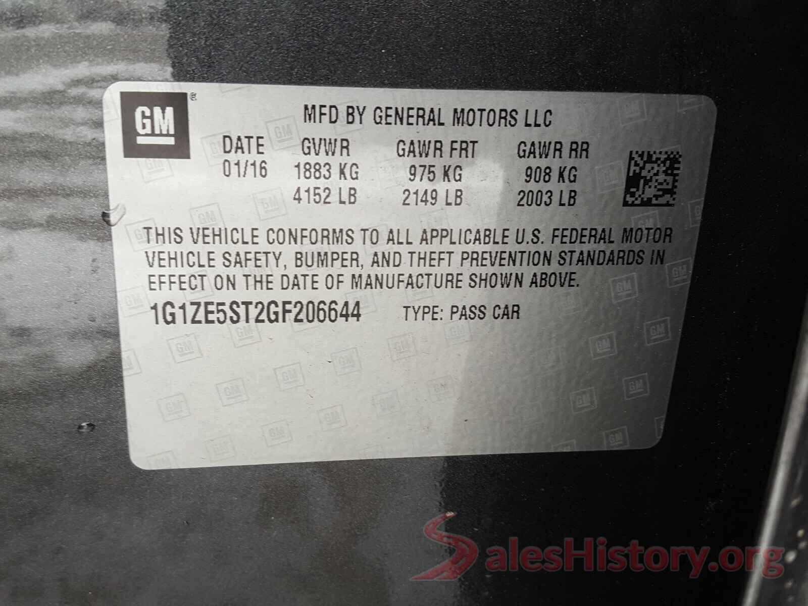 1G1ZE5ST2GF206644 2016 CHEVROLET MALIBU