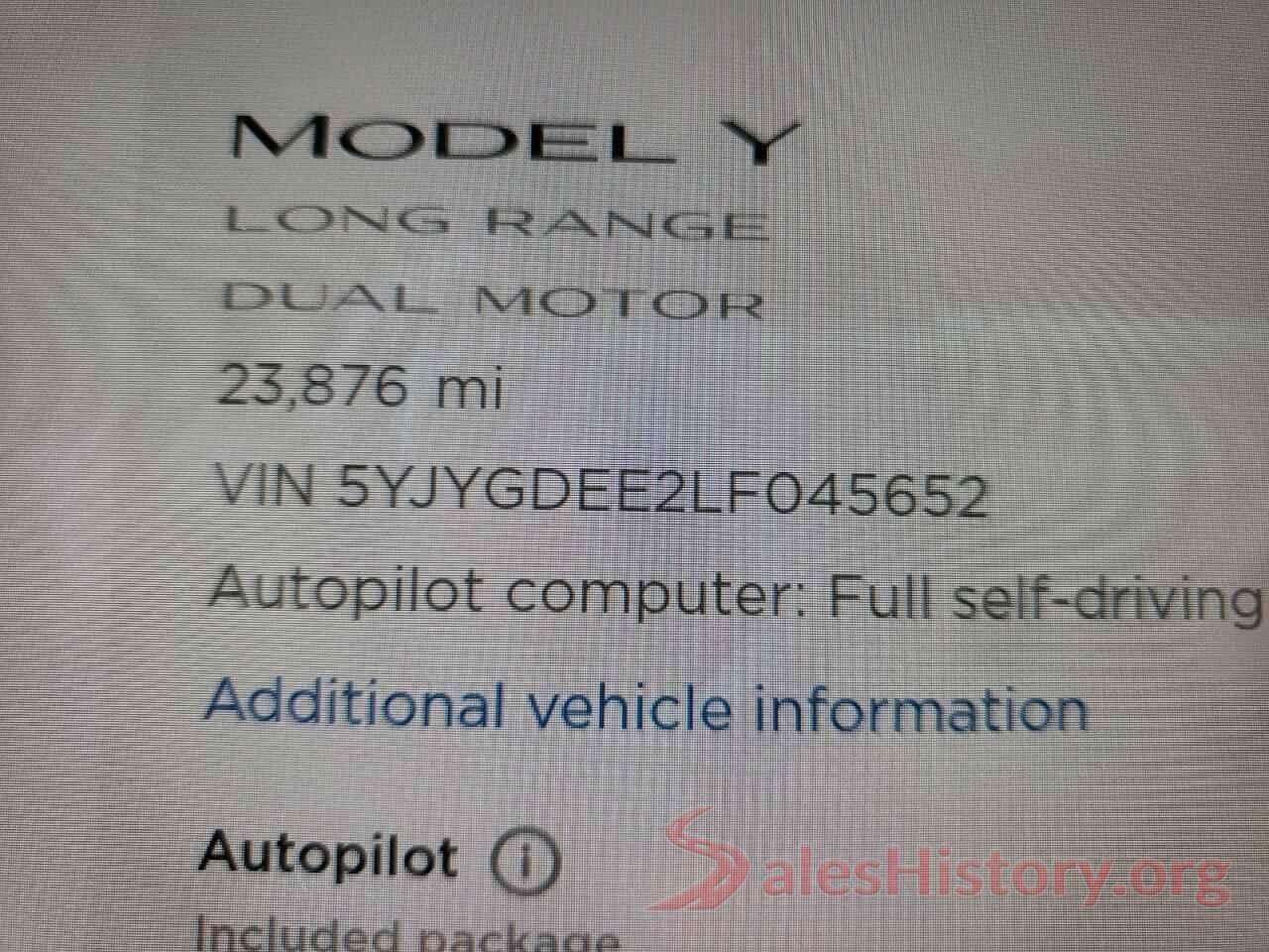 5YJYGDEE2LF045652 2020 TESLA MODEL Y