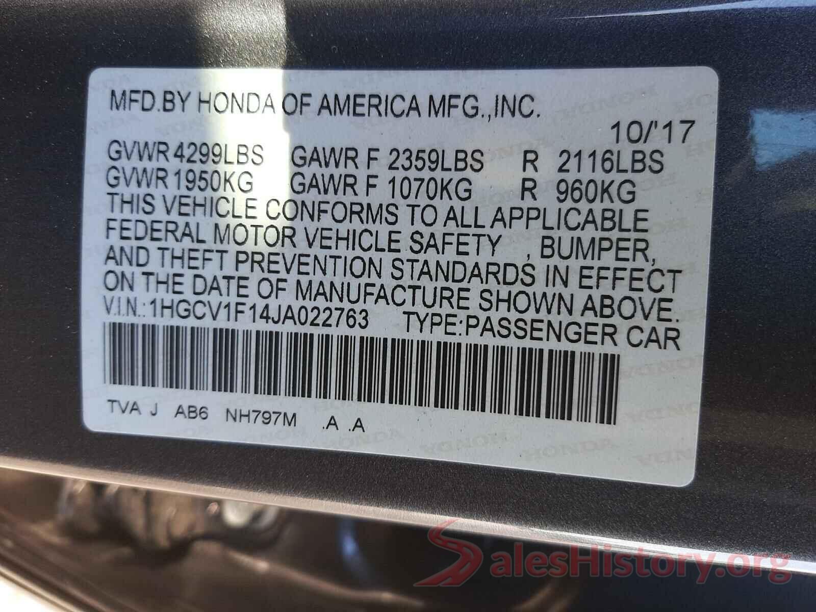 1HGCV1F14JA022763 2018 HONDA ACCORD