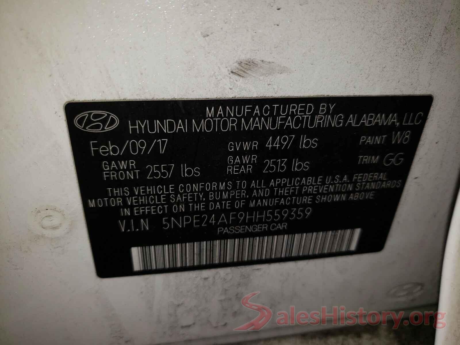 5NPE24AF9HH559359 2017 HYUNDAI SONATA