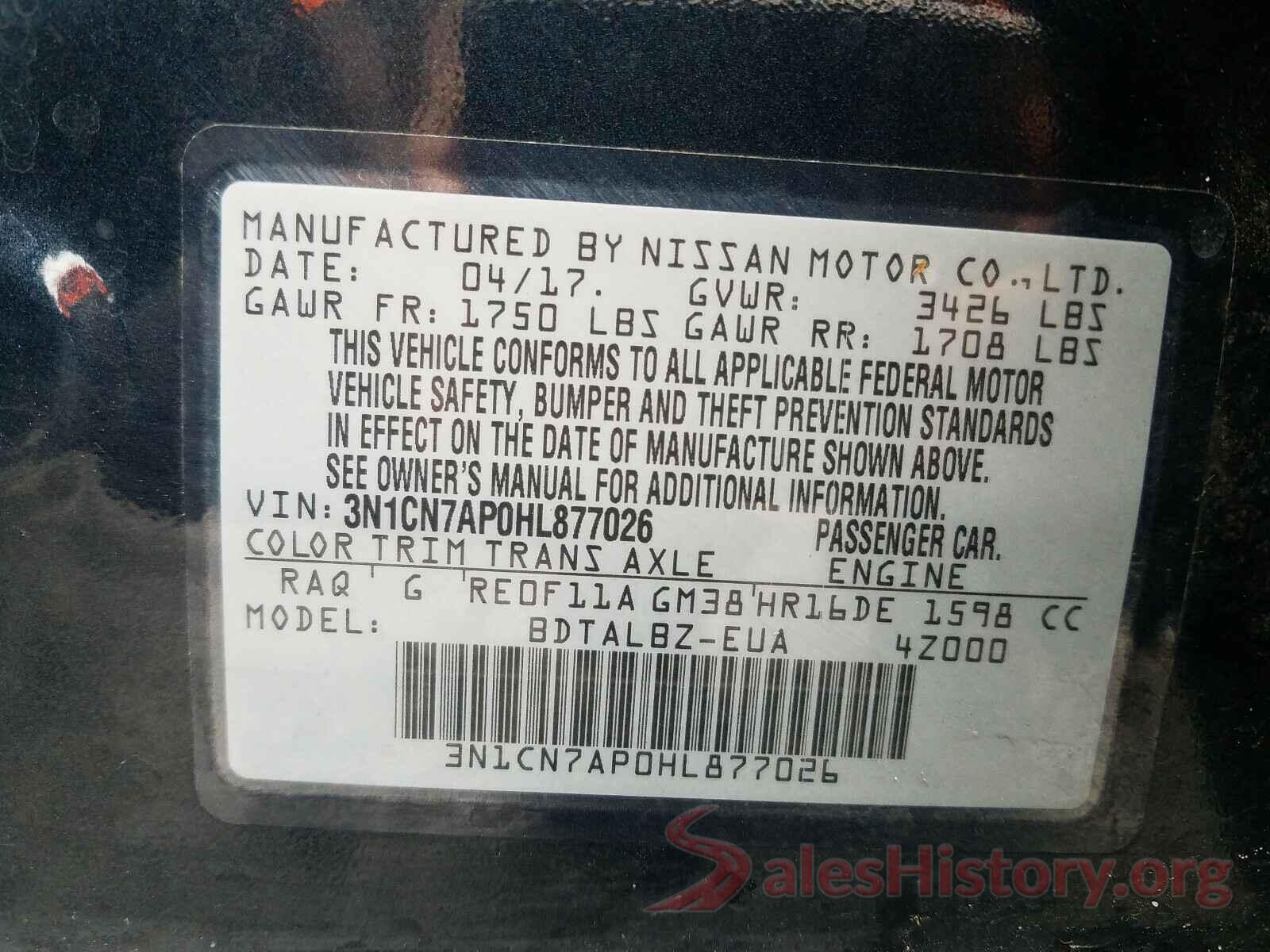 3N1CN7AP0HL877026 2017 NISSAN VERSA