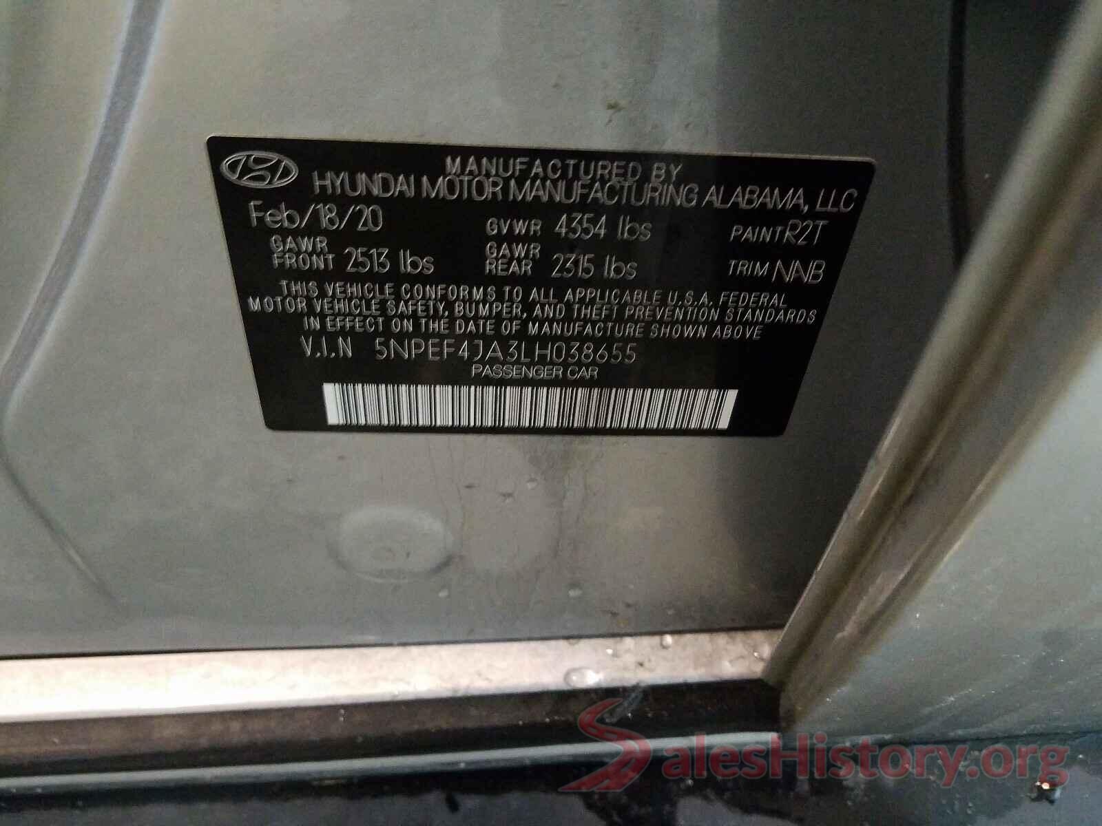 5NPEF4JA3LH038655 2020 HYUNDAI SONATA