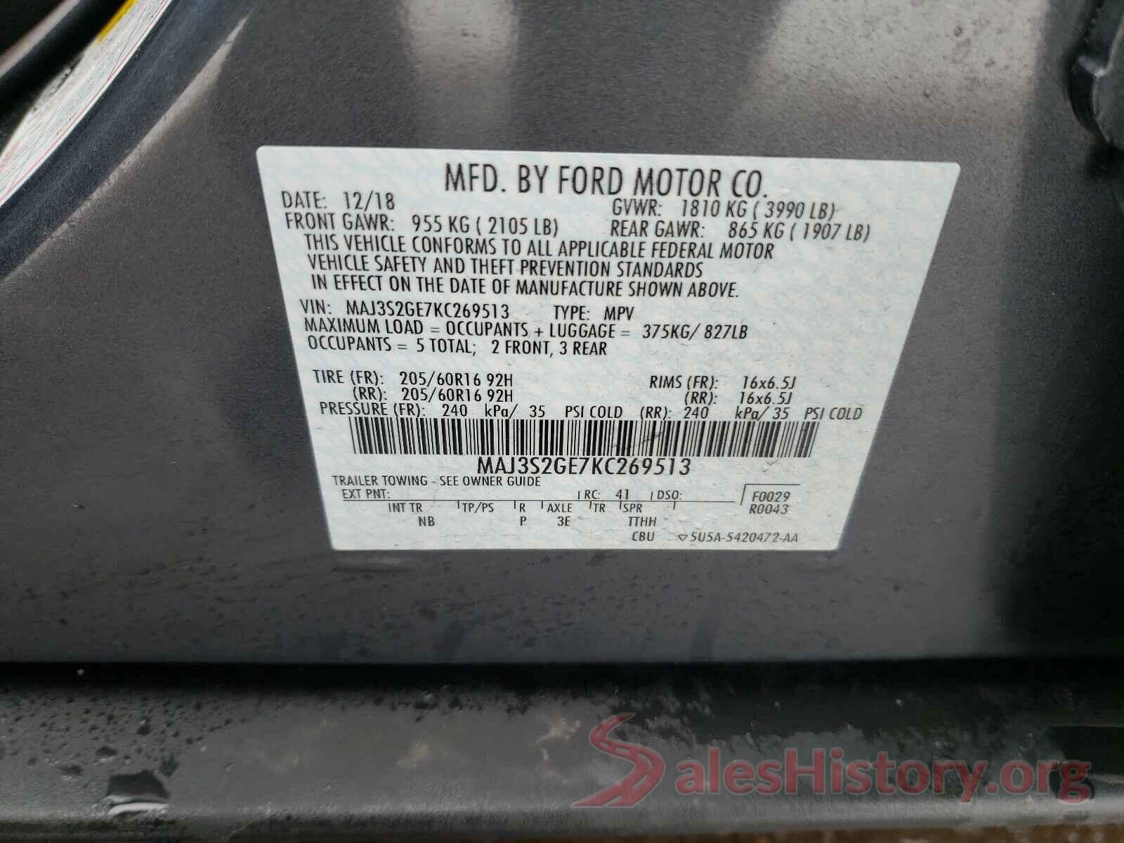 MAJ3S2GE7KC269513 2019 FORD ALL OTHER