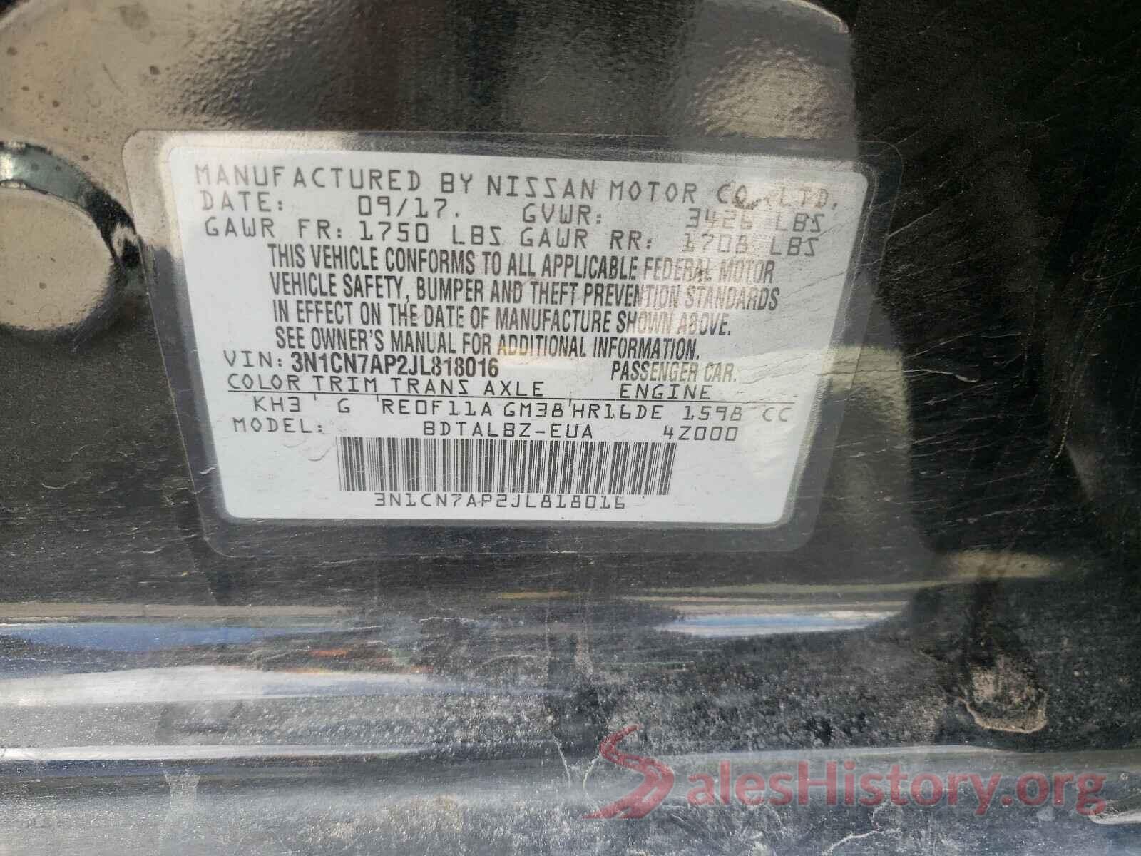 3N1CN7AP2JL818016 2018 NISSAN VERSA