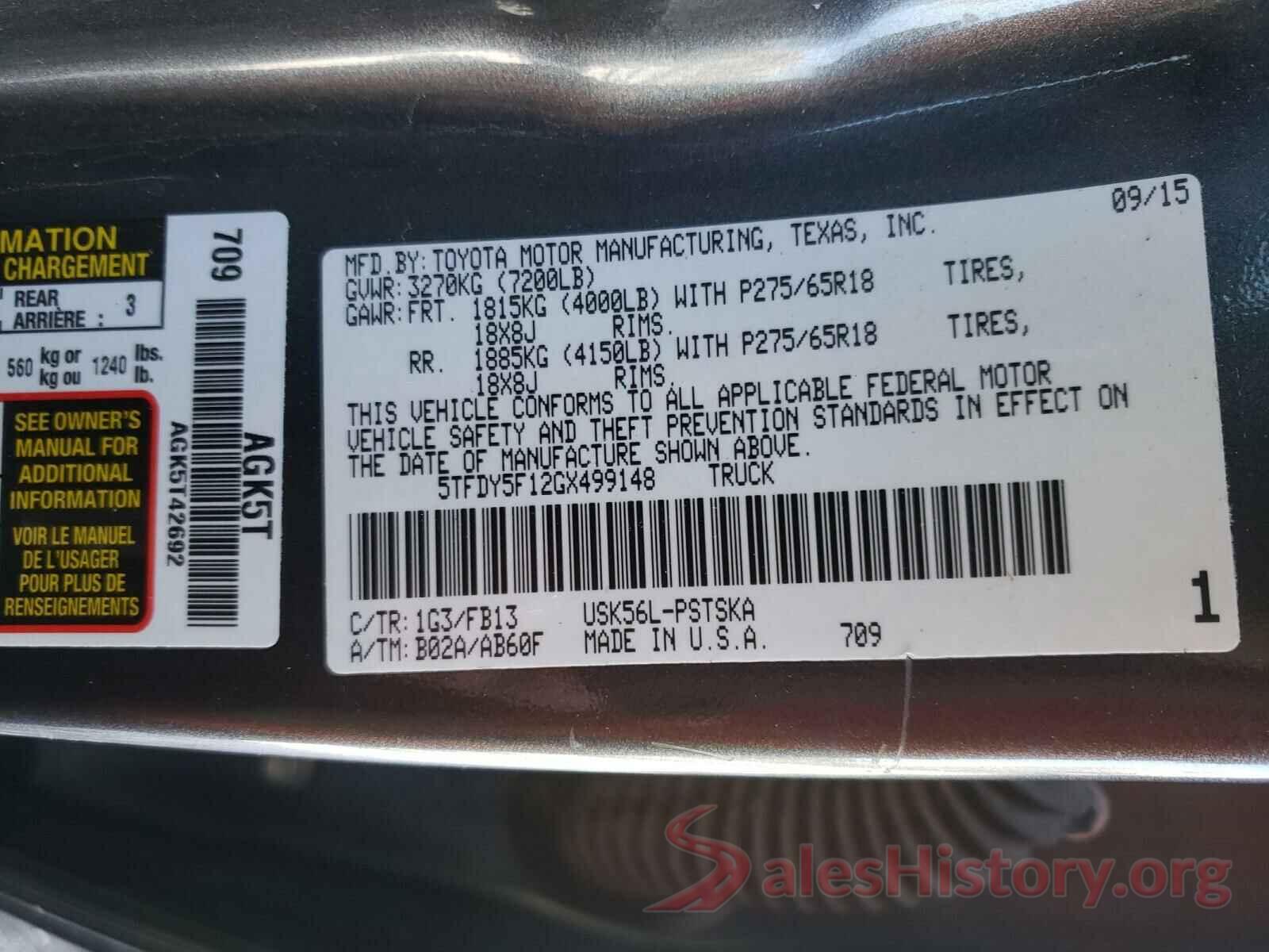 5TFDY5F12GX499148 2016 TOYOTA TUNDRA