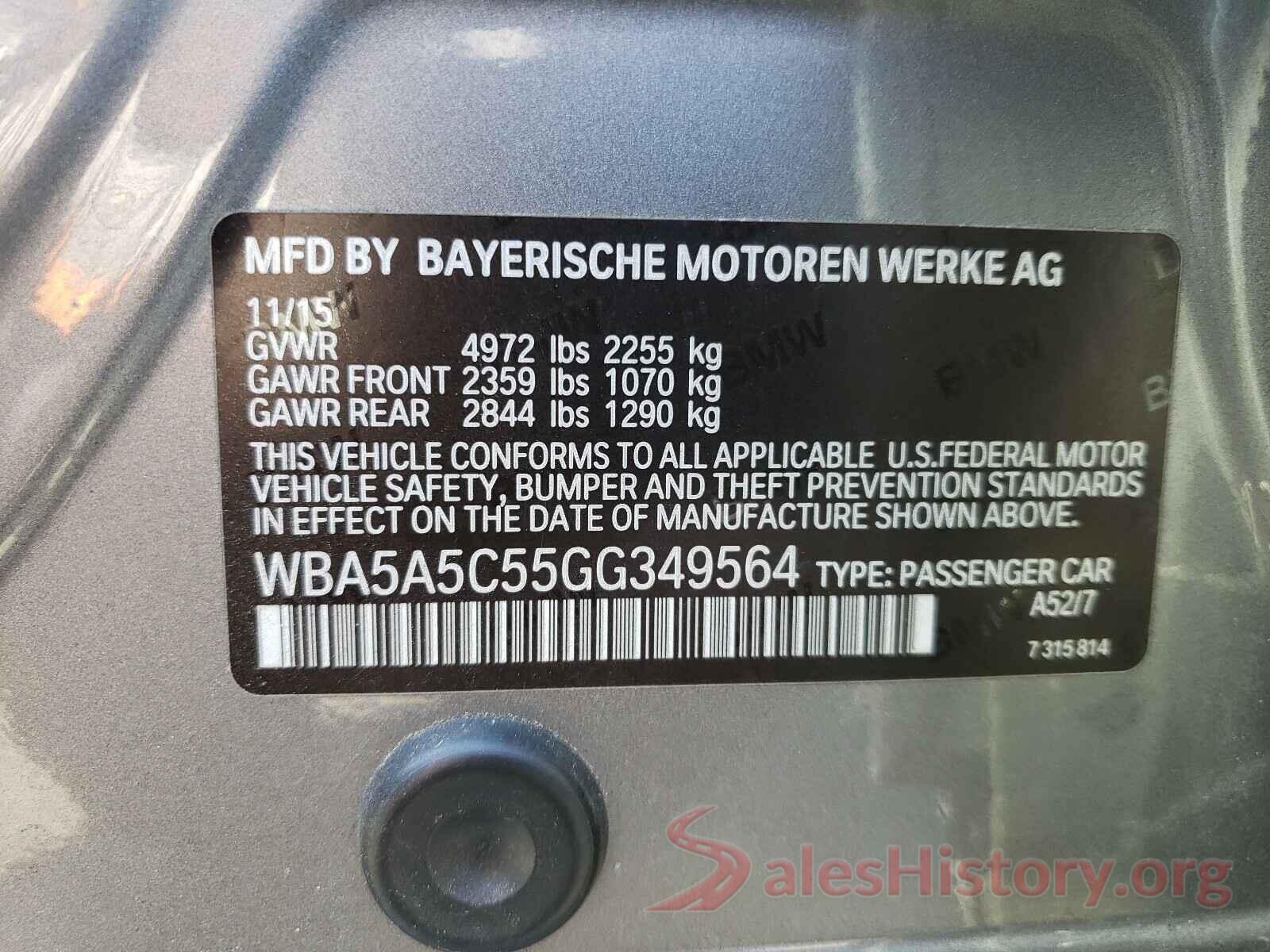 WBA5A5C55GG349564 2016 BMW 5 SERIES