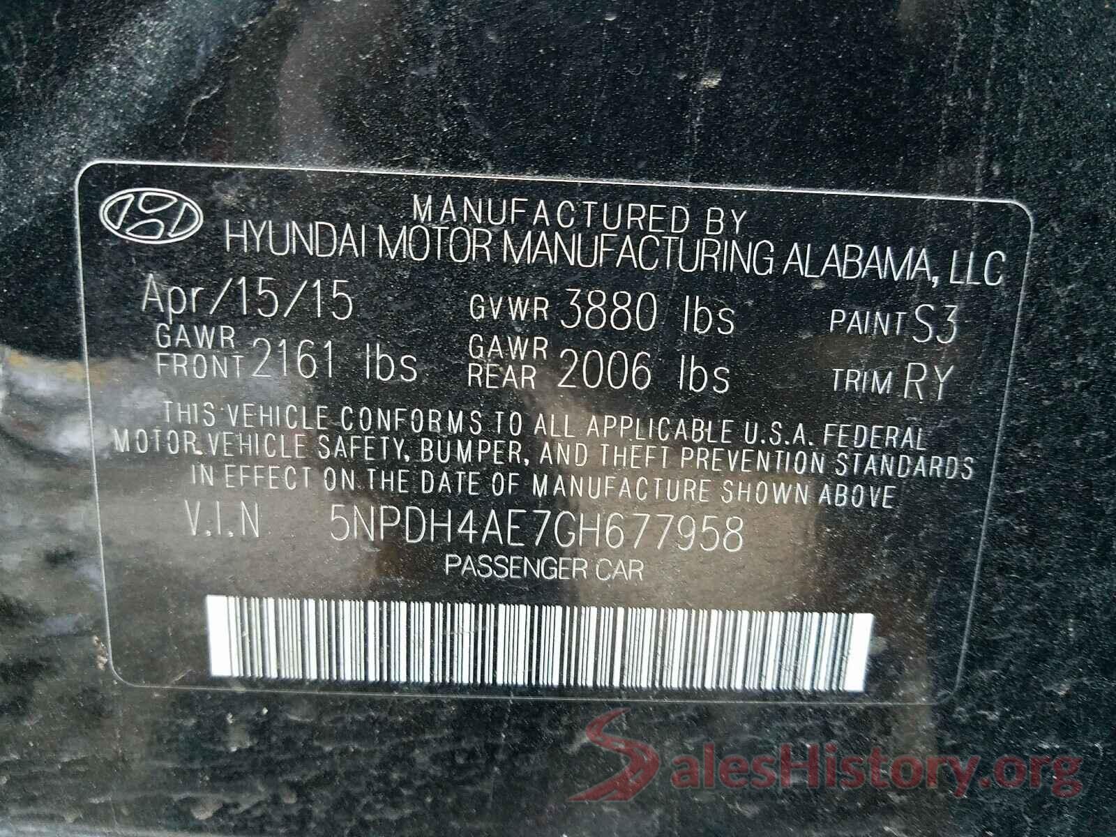 5NPDH4AE7GH677958 2016 HYUNDAI ELANTRA