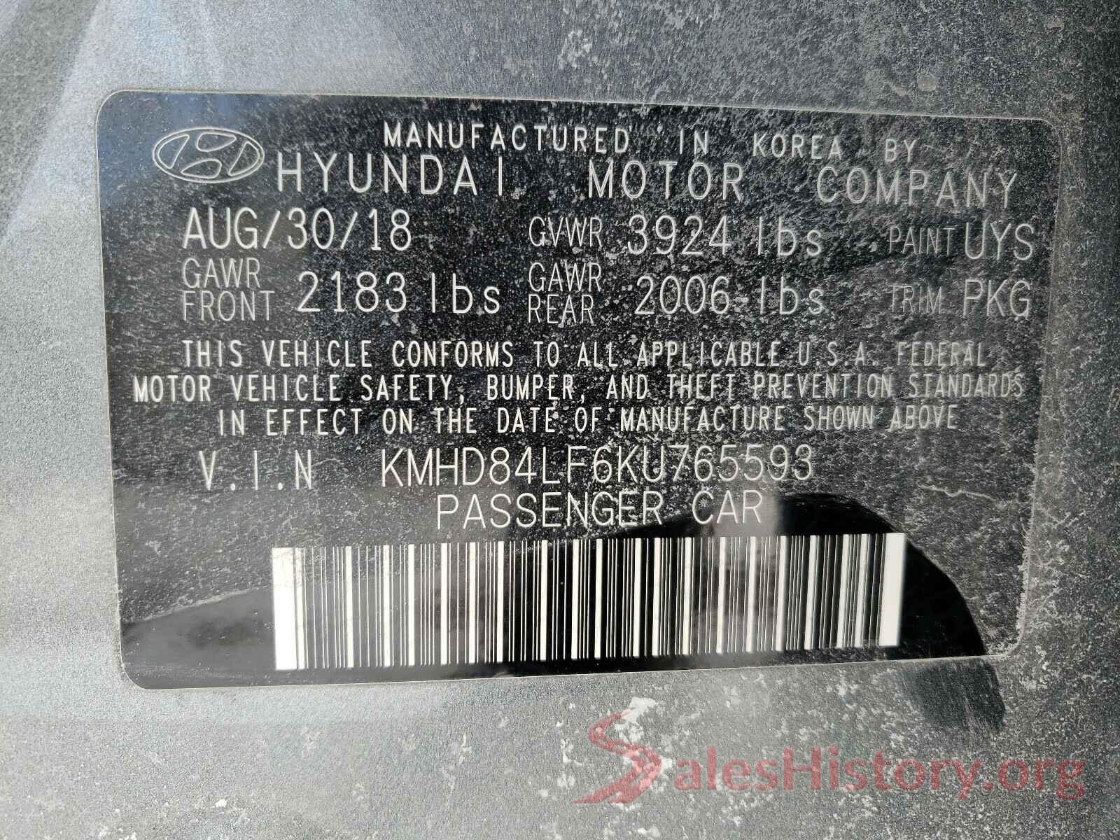 KMHD84LF6KU765593 2019 HYUNDAI ELANTRA