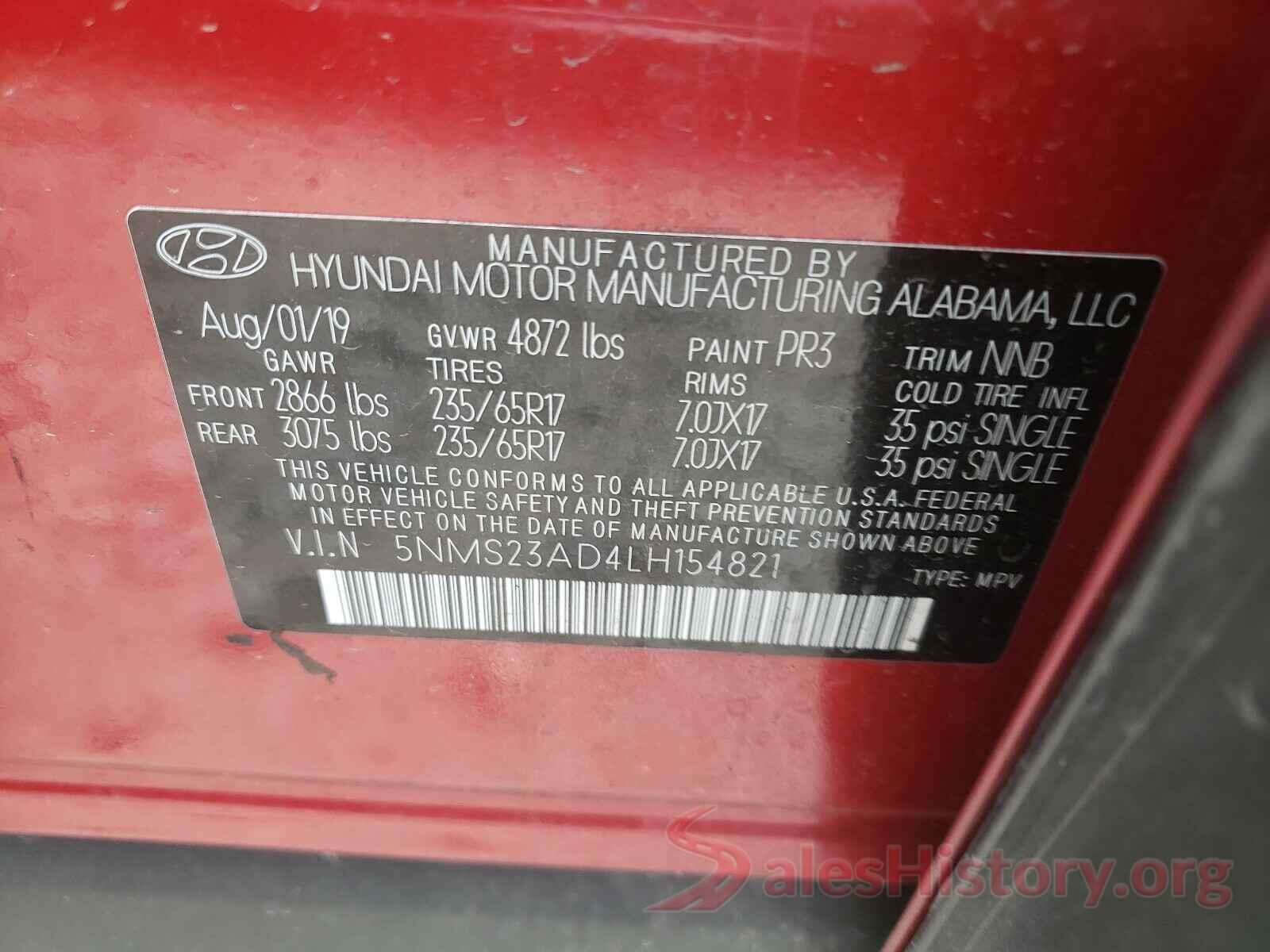 5NMS23AD4LH154821 2020 HYUNDAI SANTA FE