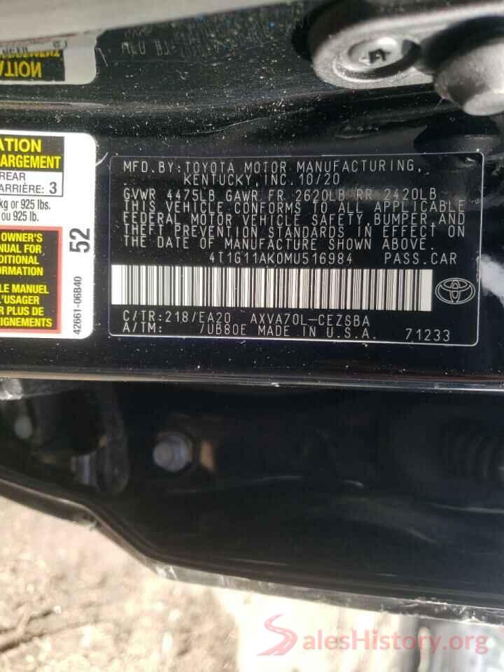 4T1G11AK0MU516984 2021 TOYOTA CAMRY