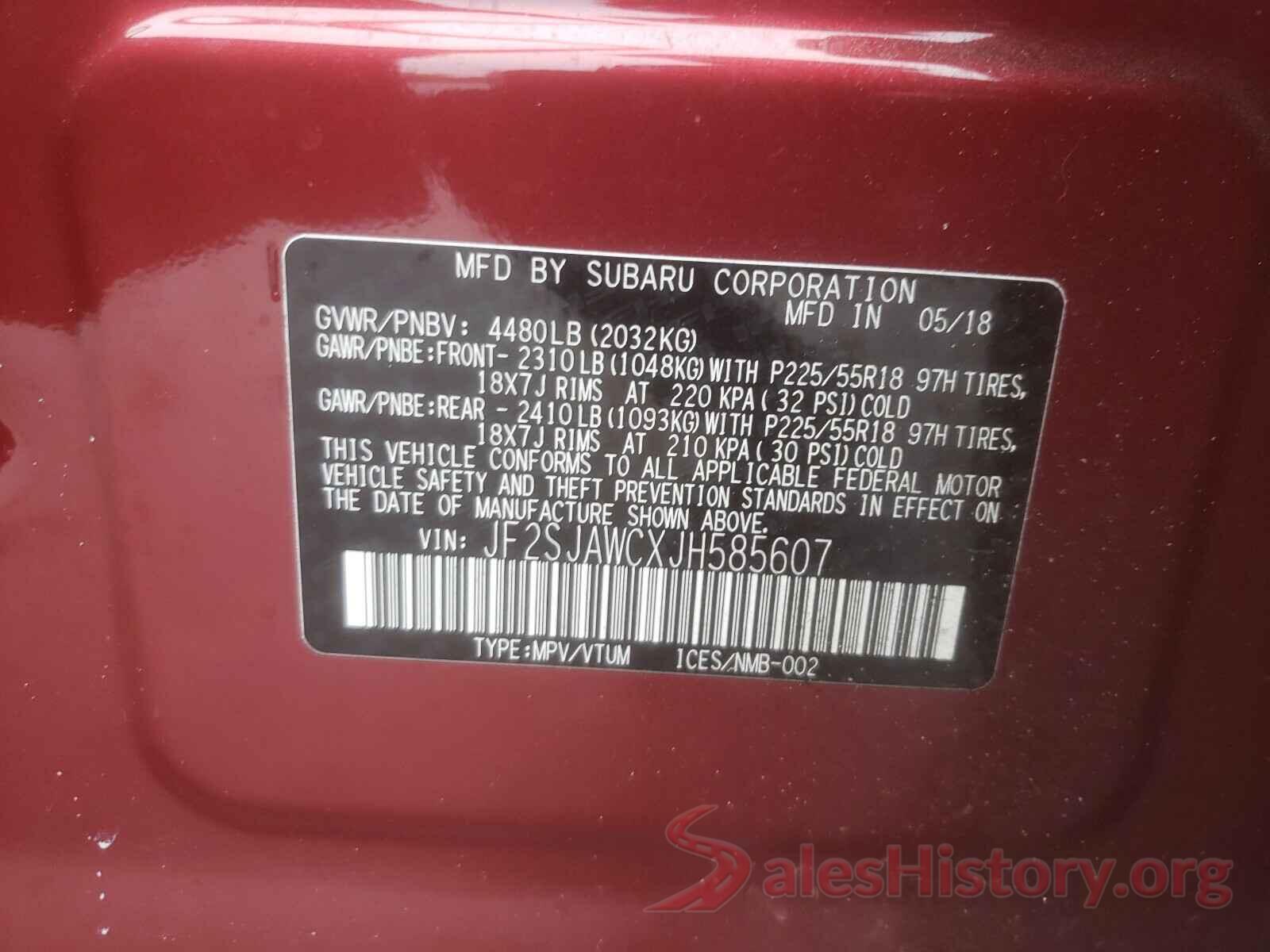 JF2SJAWCXJH585607 2018 SUBARU FORESTER