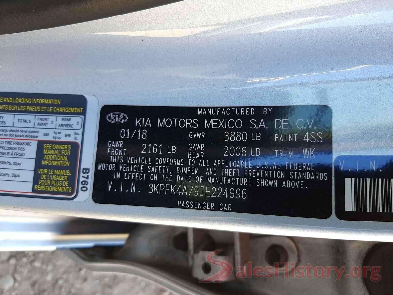 3KPFK4A79JE224996 2018 KIA FORTE