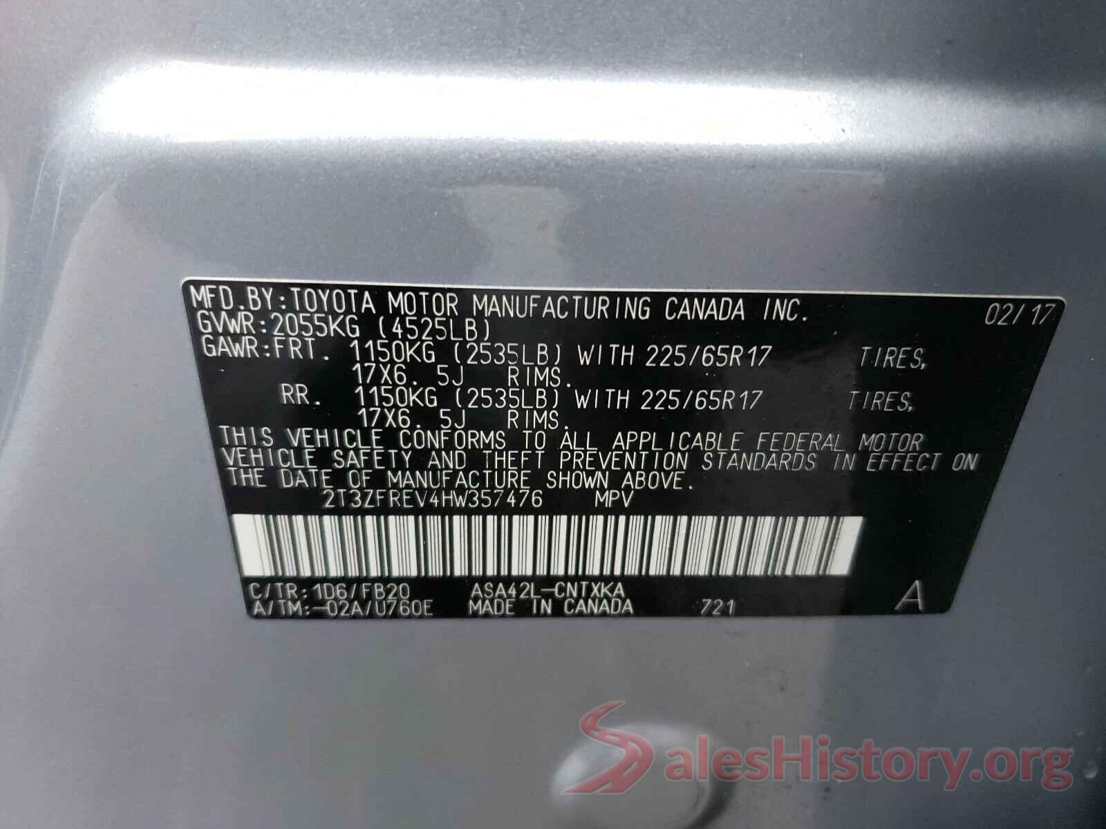 2T3ZFREV4HW357476 2017 TOYOTA RAV4