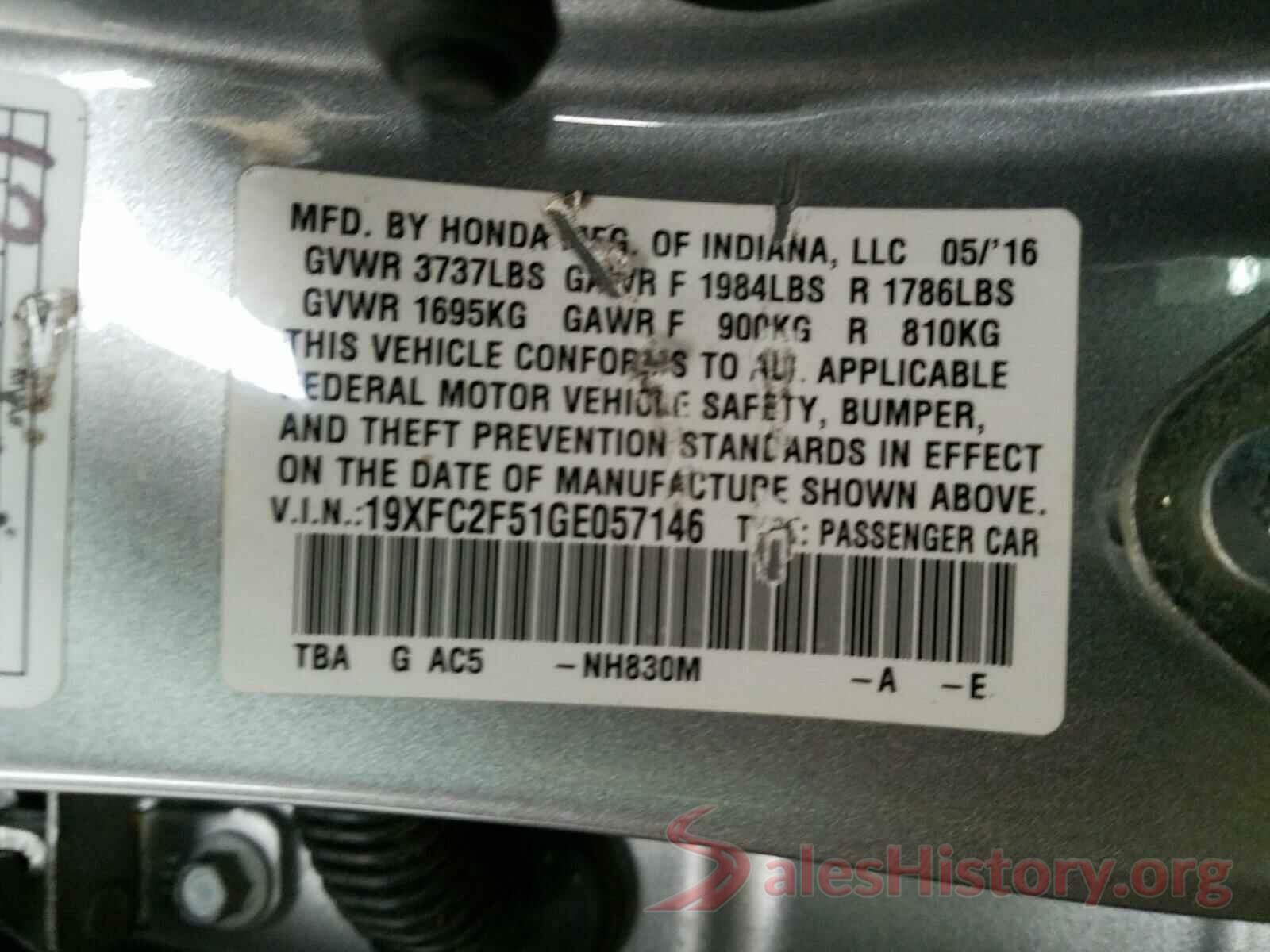 19XFC2F51GE057146 2016 HONDA CIVIC