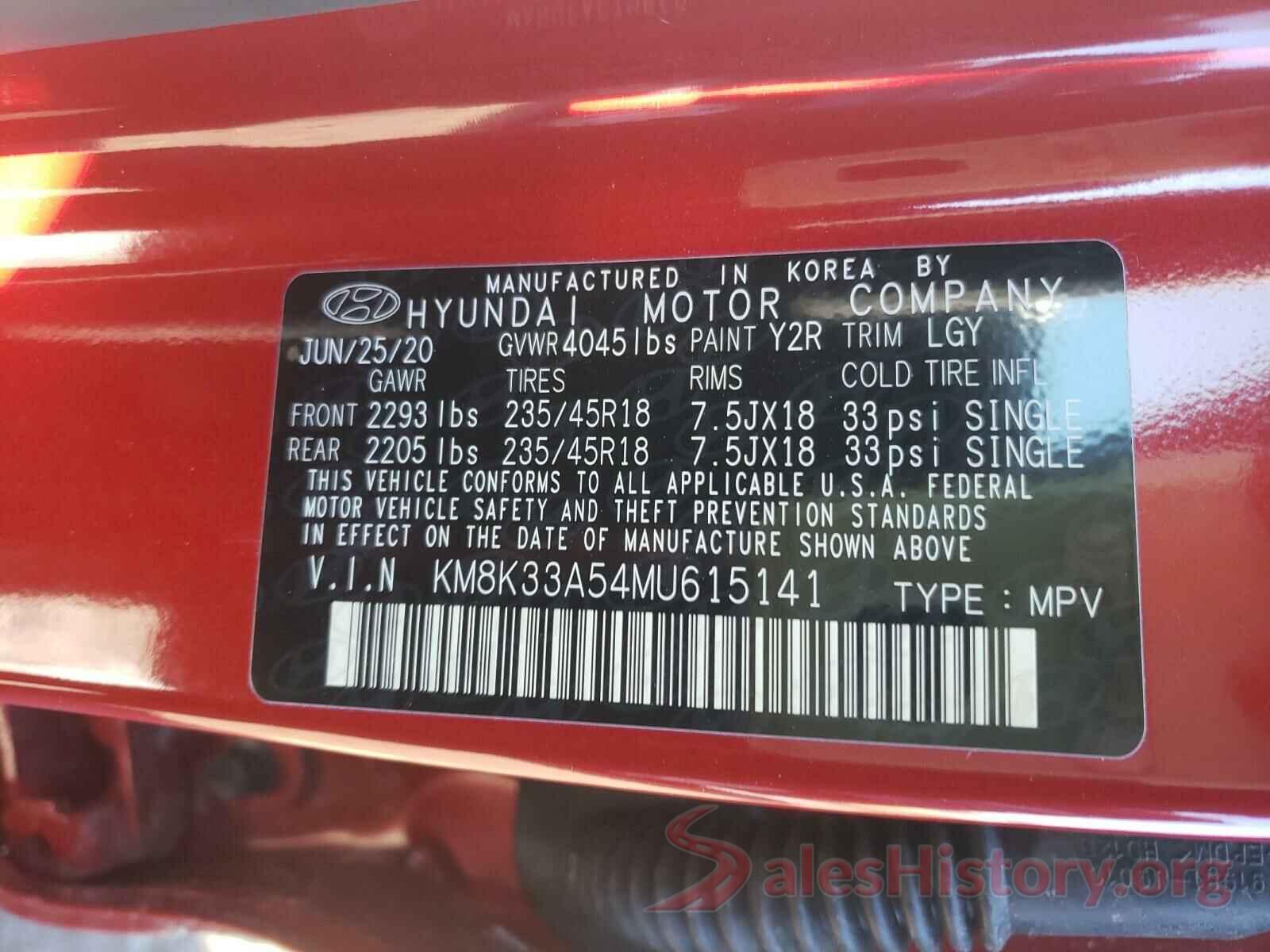 KM8K33A54MU615141 2021 HYUNDAI KONA