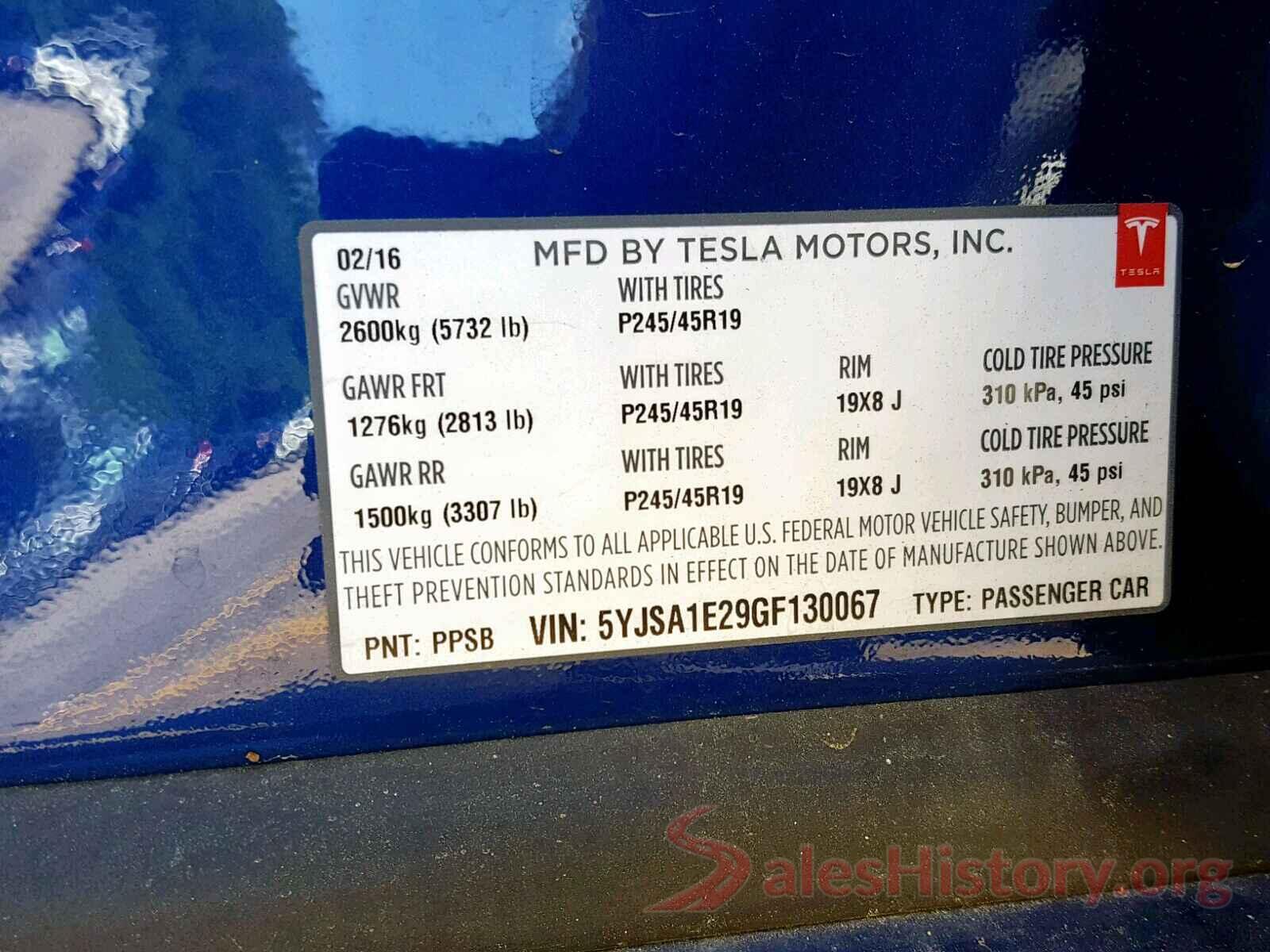 5YJSA1E29GF130067 2016 TESLA MODEL S