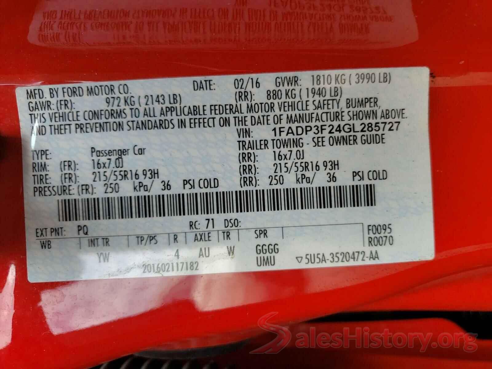 1FADP3F24GL285727 2016 FORD FOCUS