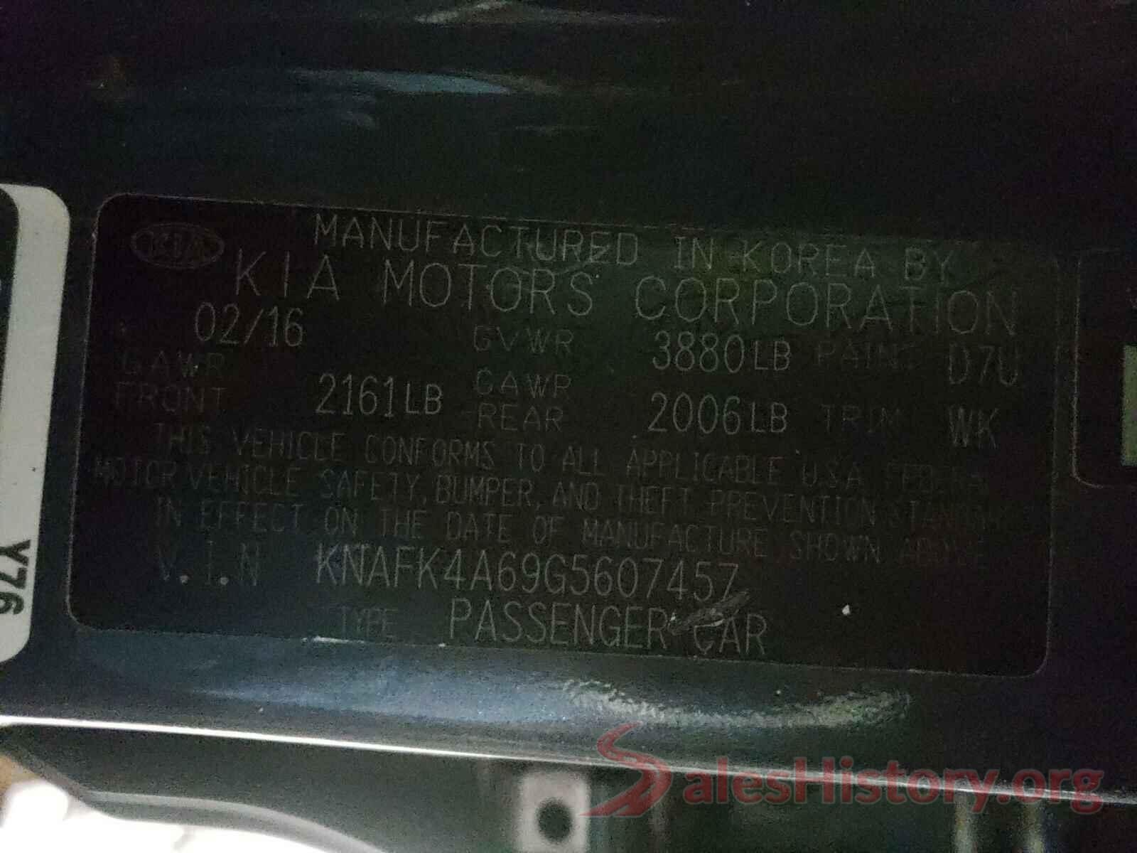 KNAFK4A69G5607457 2016 KIA FORTE