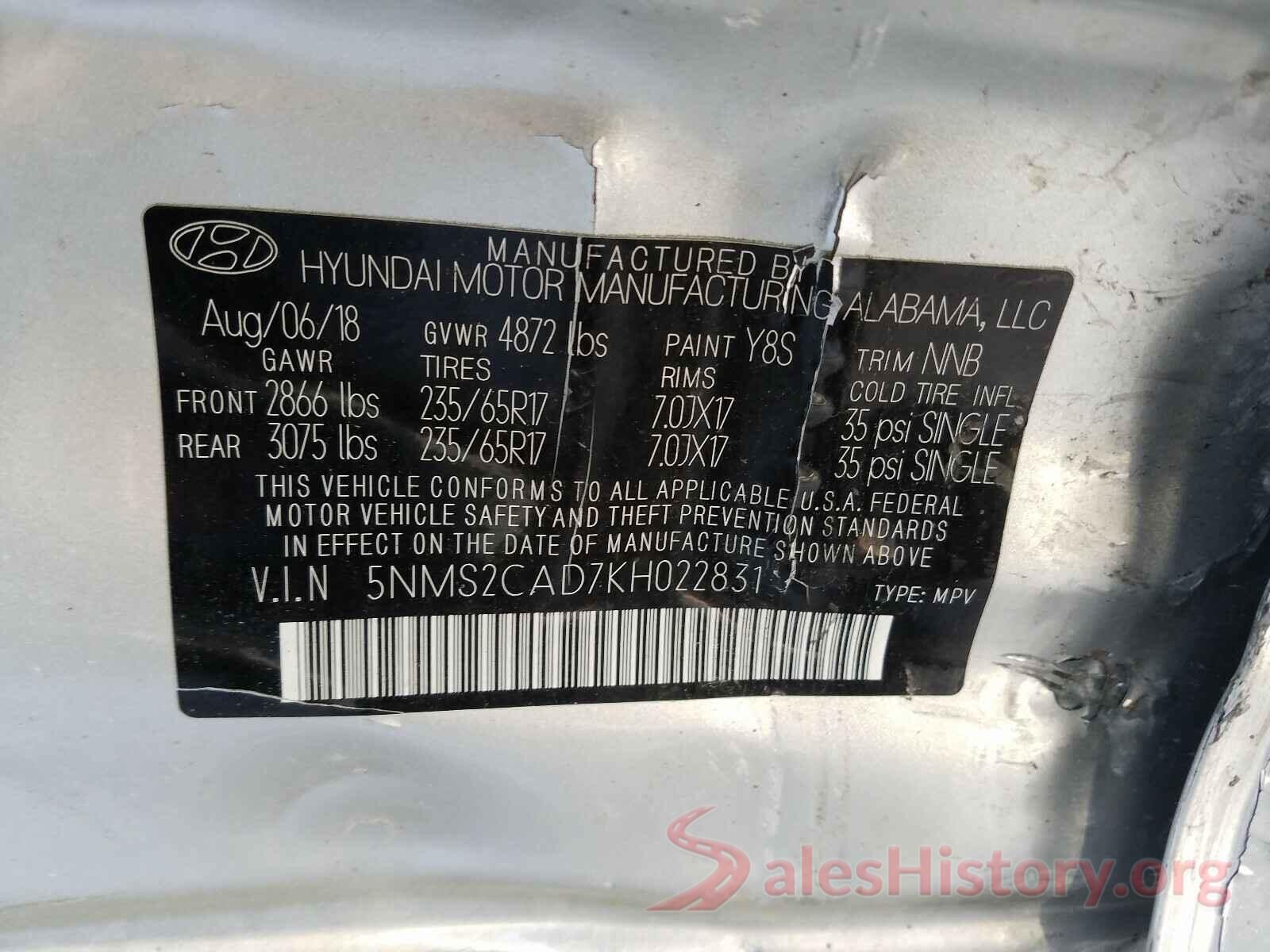 5NMS2CAD7KH022831 2019 HYUNDAI SANTA FE