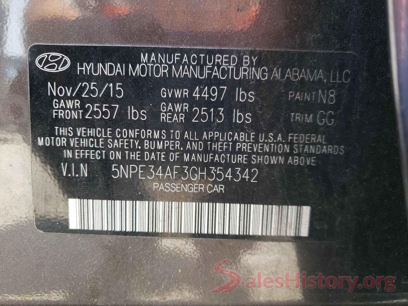 5NPE34AF3GH354342 2016 HYUNDAI SONATA