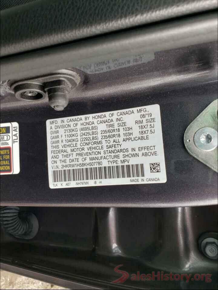 2HKRW1H58KH507780 2019 HONDA CRV