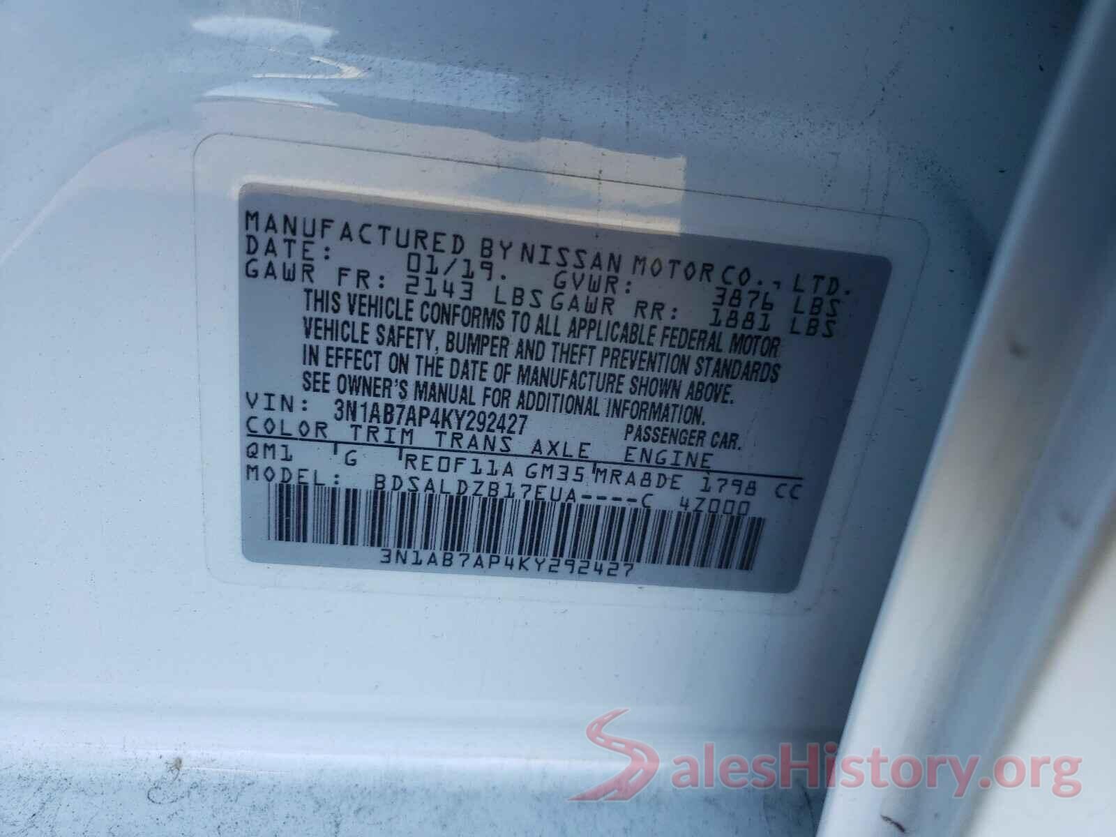 3N1AB7AP4KY292427 2019 NISSAN SENTRA