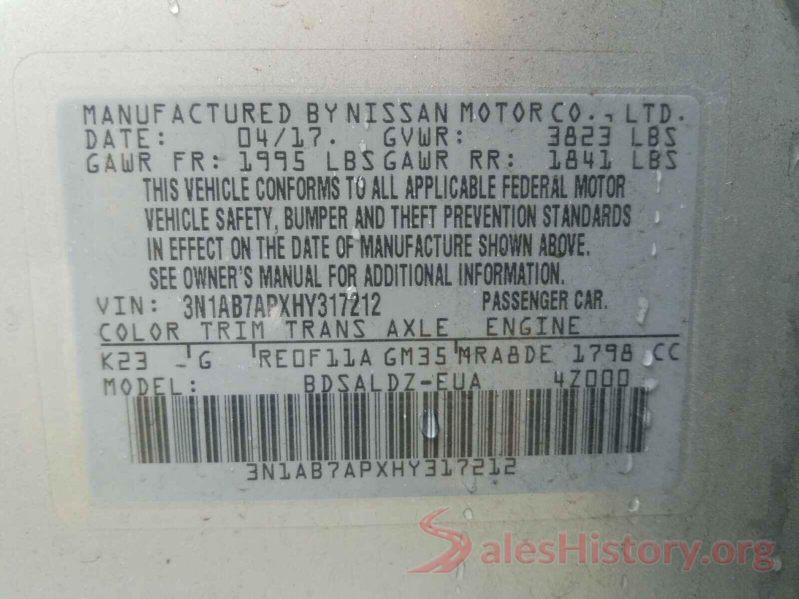 3N1AB7APXHY317212 2017 NISSAN SENTRA