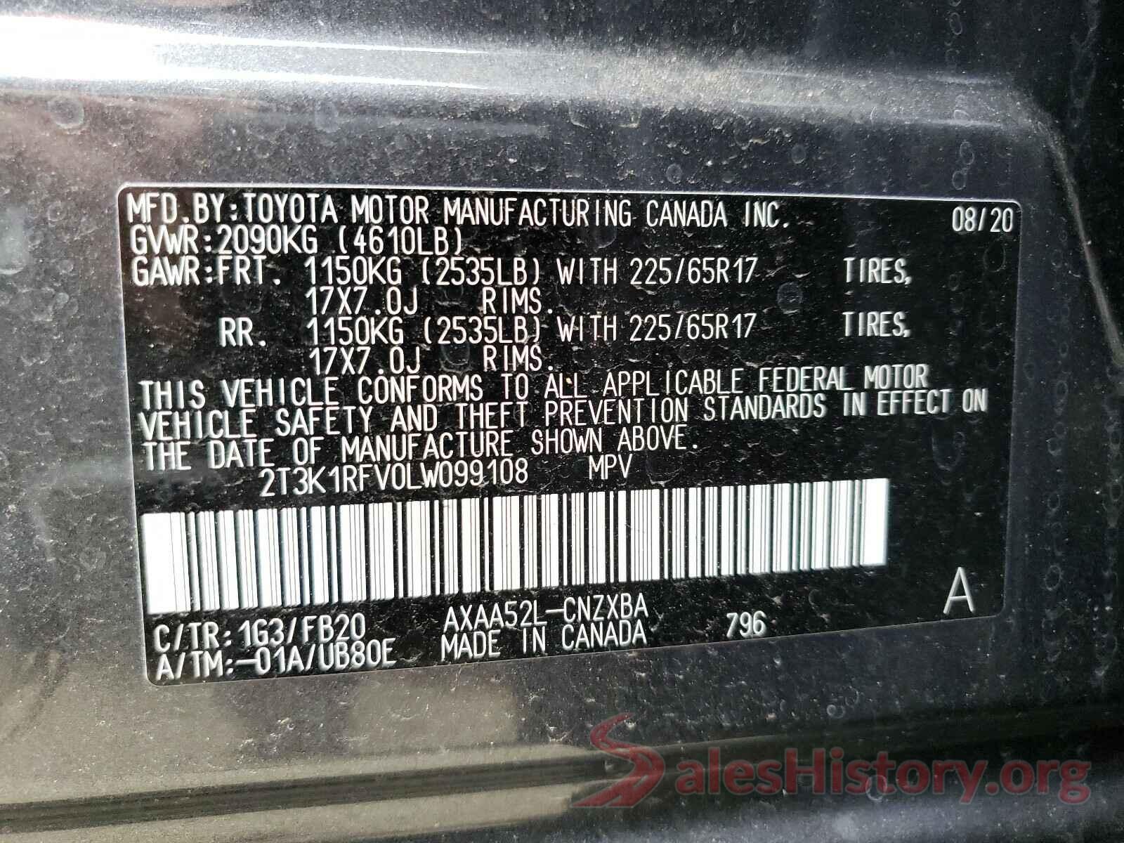 2T3K1RFV0LW099108 2020 TOYOTA RAV4