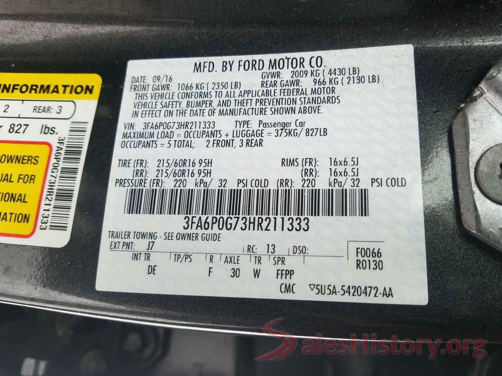 3FA6P0G73HR211333 2017 FORD FUSION